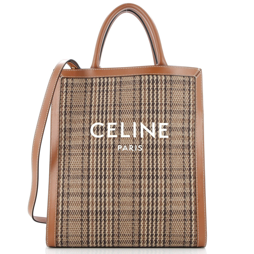 Vertical Cabas Tote Check Canvas and Leather Small