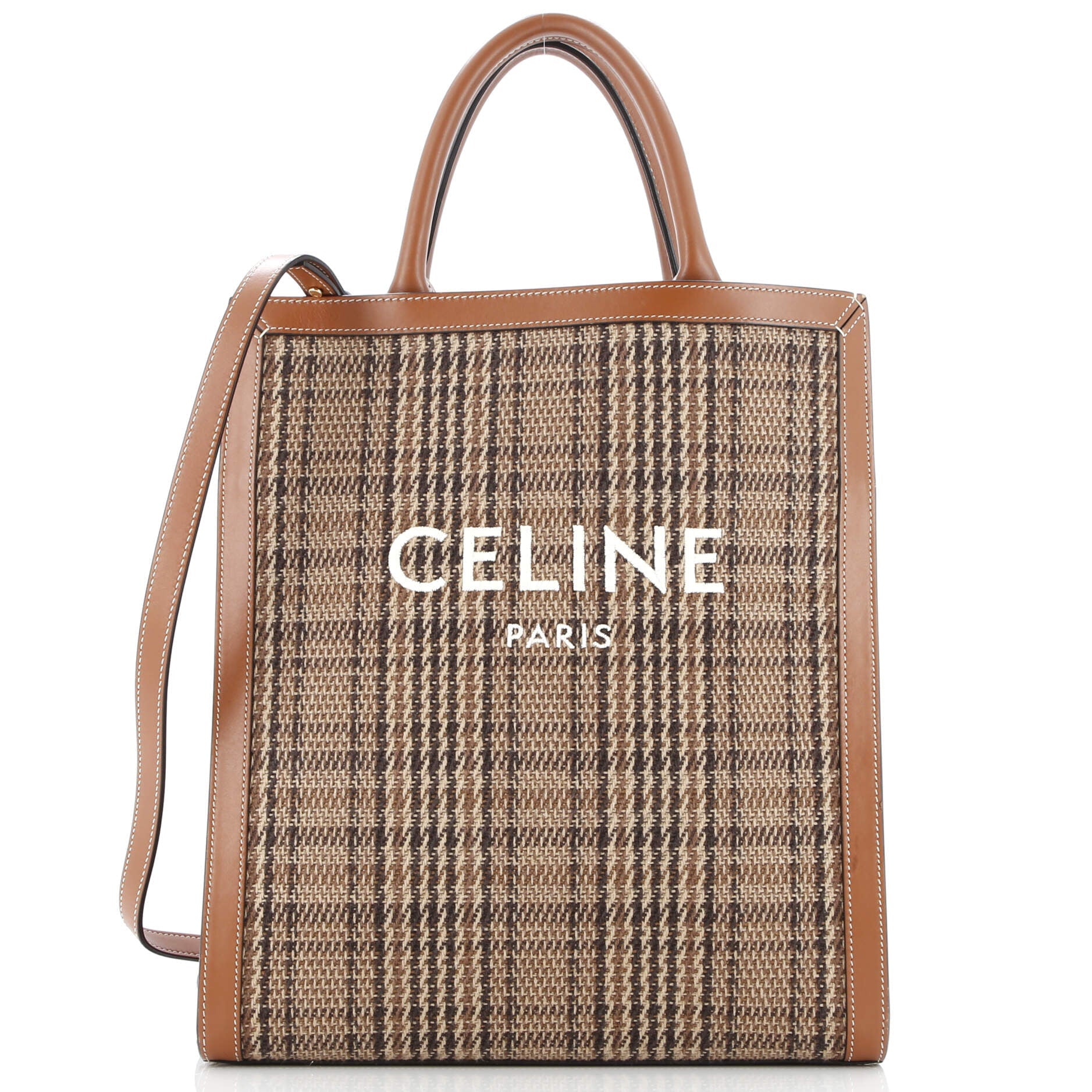 Vertical Cabas Tote Check Canvas and Leather Small