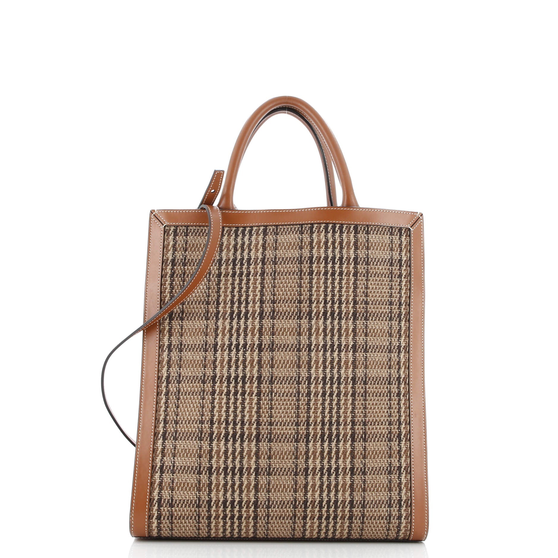 Vertical Cabas Tote Check Canvas and Leather Small
