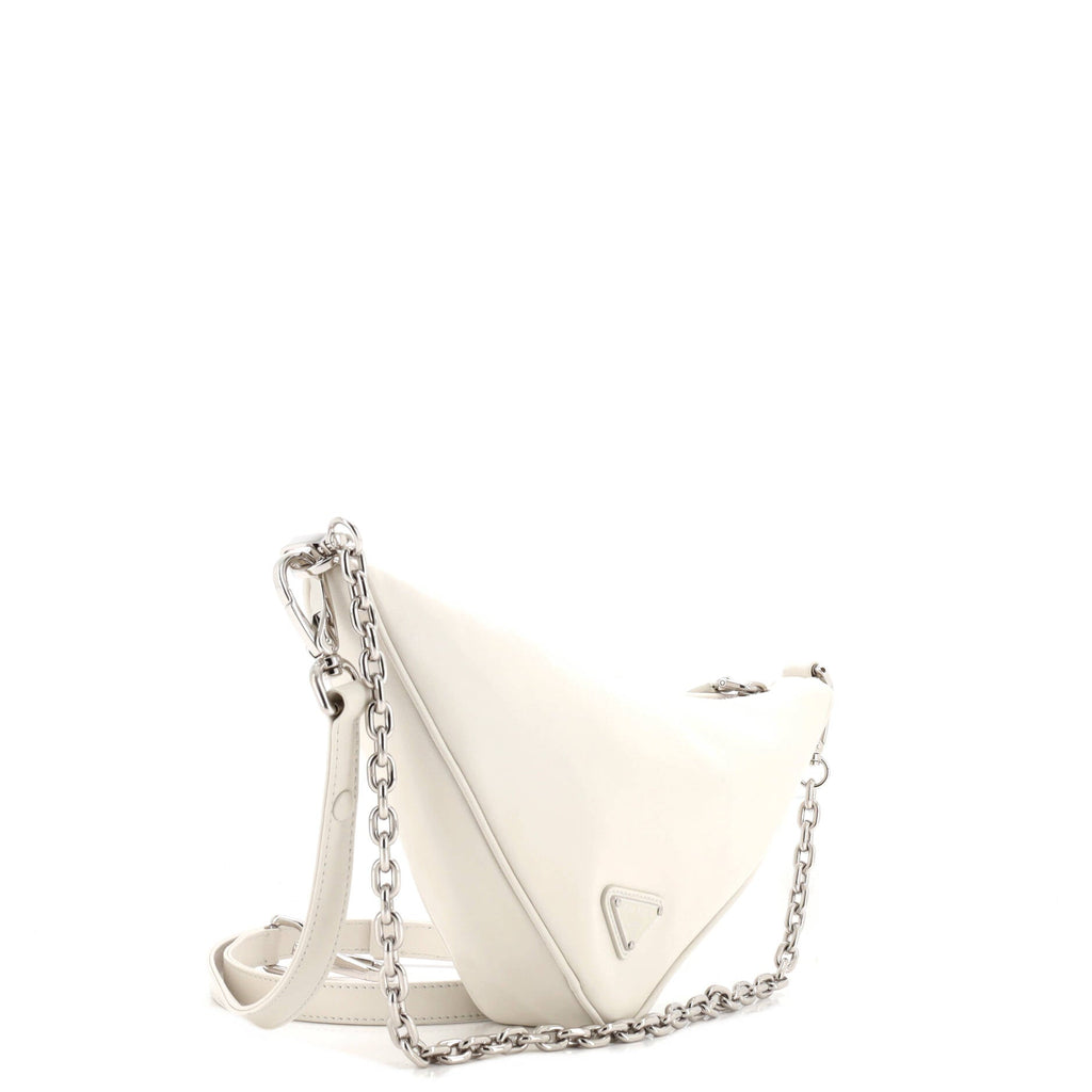 Triangle Logo Zip Shoulder Bag Embossed Leather Mini