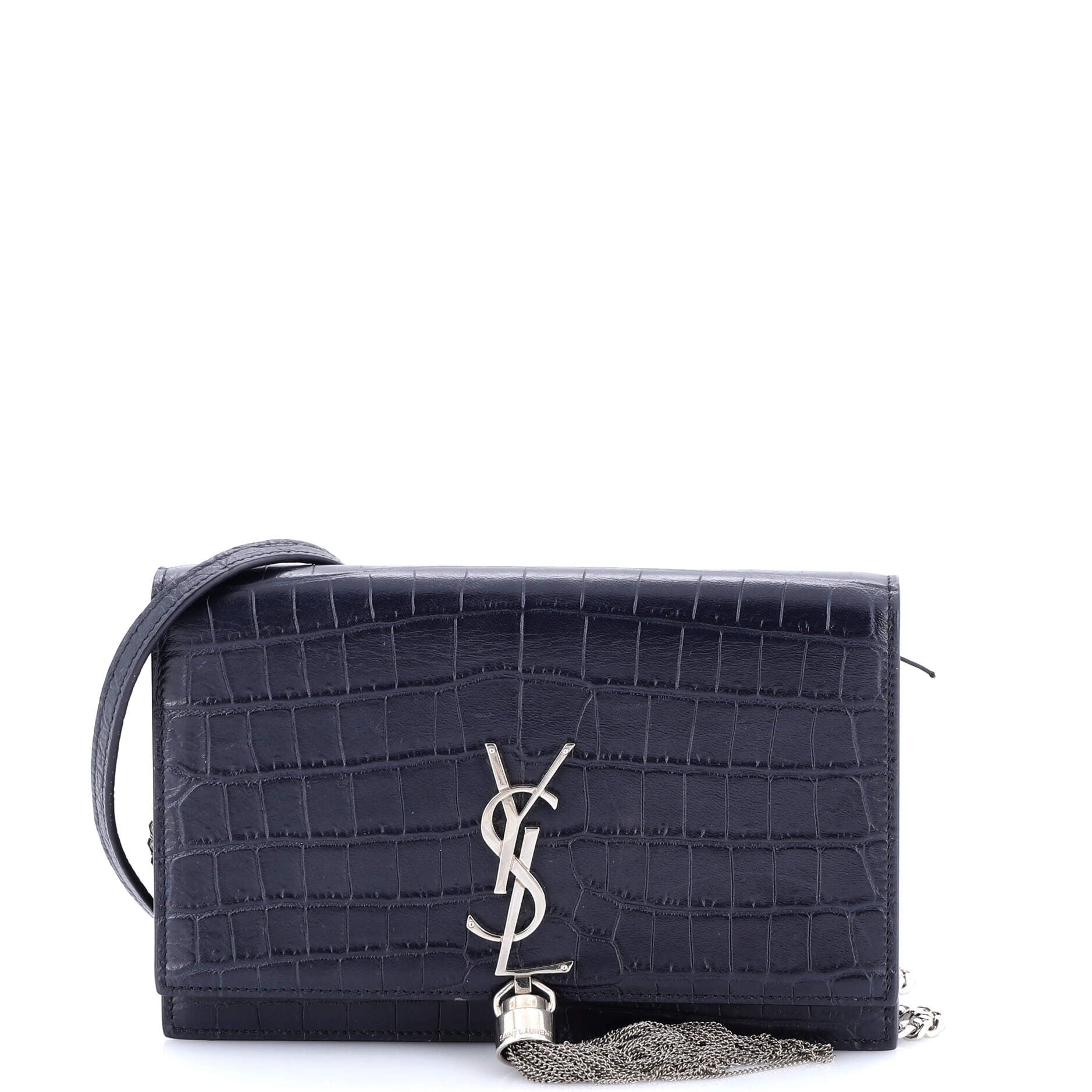 Classic Monogram Tassel Crossbody Bag Crocodile Embossed Leather Small