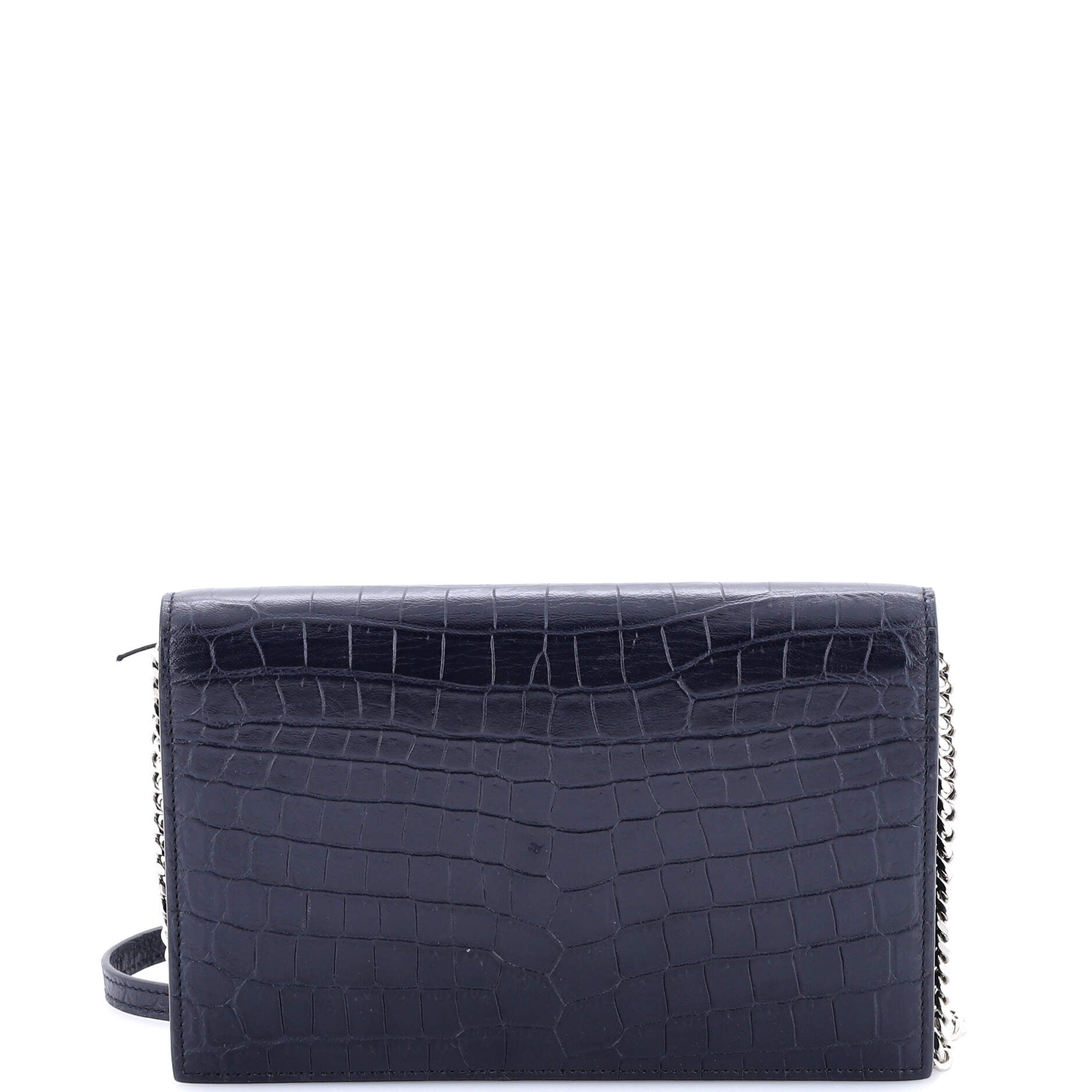 Classic Monogram Tassel Crossbody Bag Crocodile Embossed Leather Small