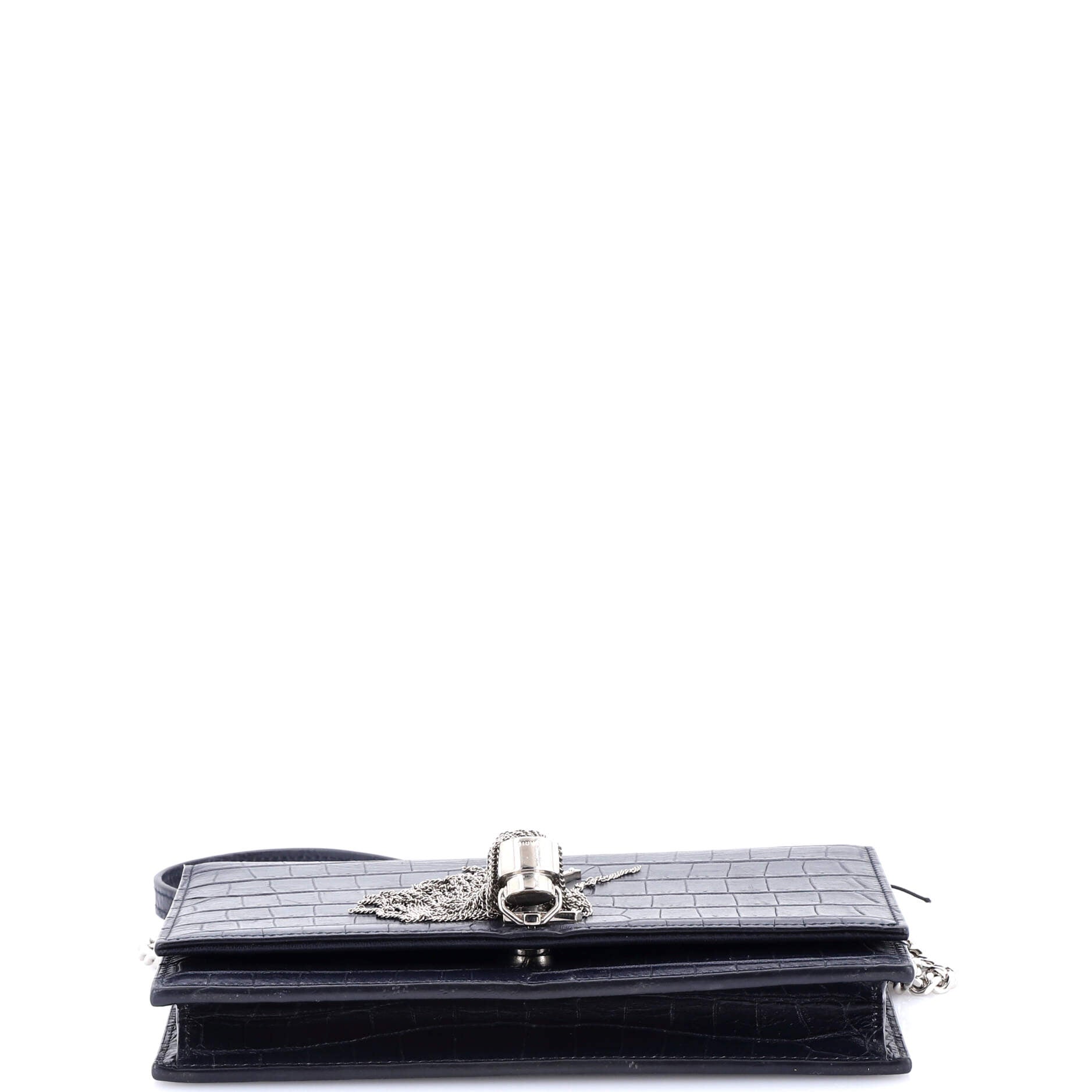 Classic Monogram Tassel Crossbody Bag Crocodile Embossed Leather Small