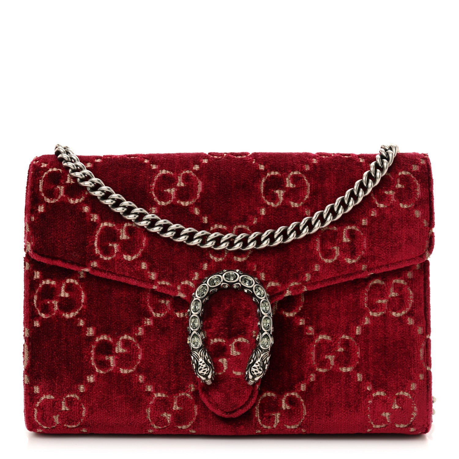 Velvet GG Monogram Mini Dionysus Chain Wallet Red Cipria