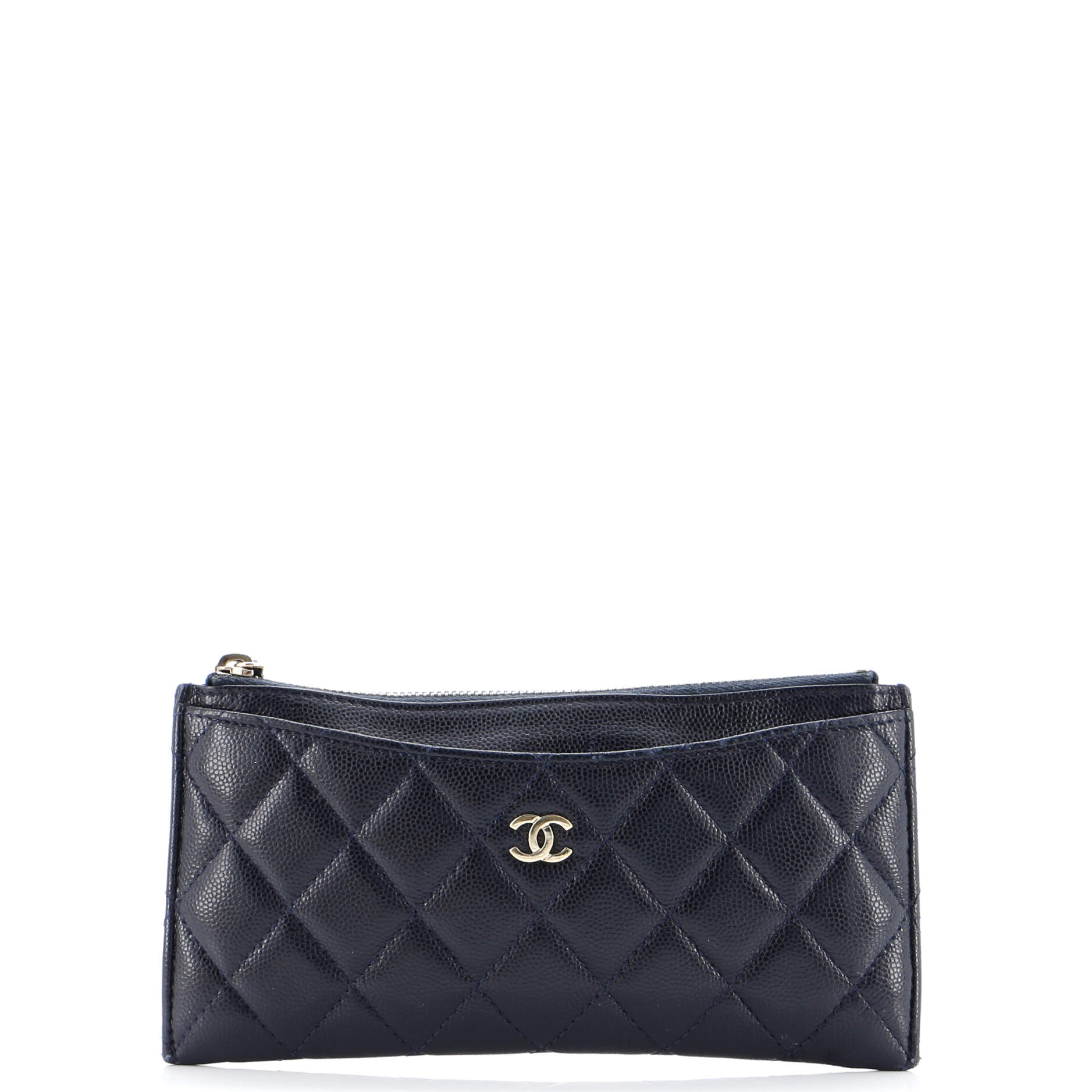Classic Zip Pouch Quilted Caviar Long