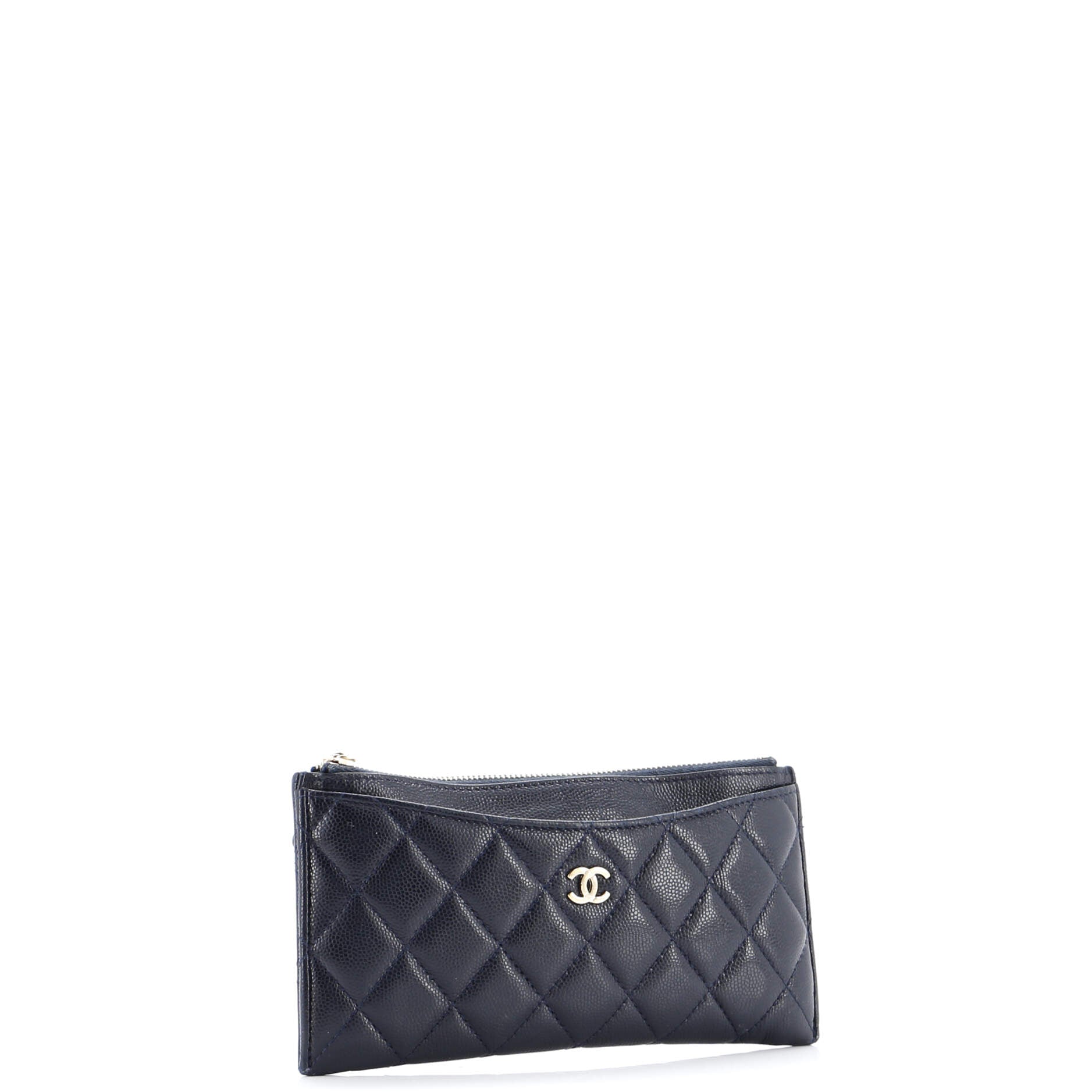 Classic Zip Pouch Quilted Caviar Long