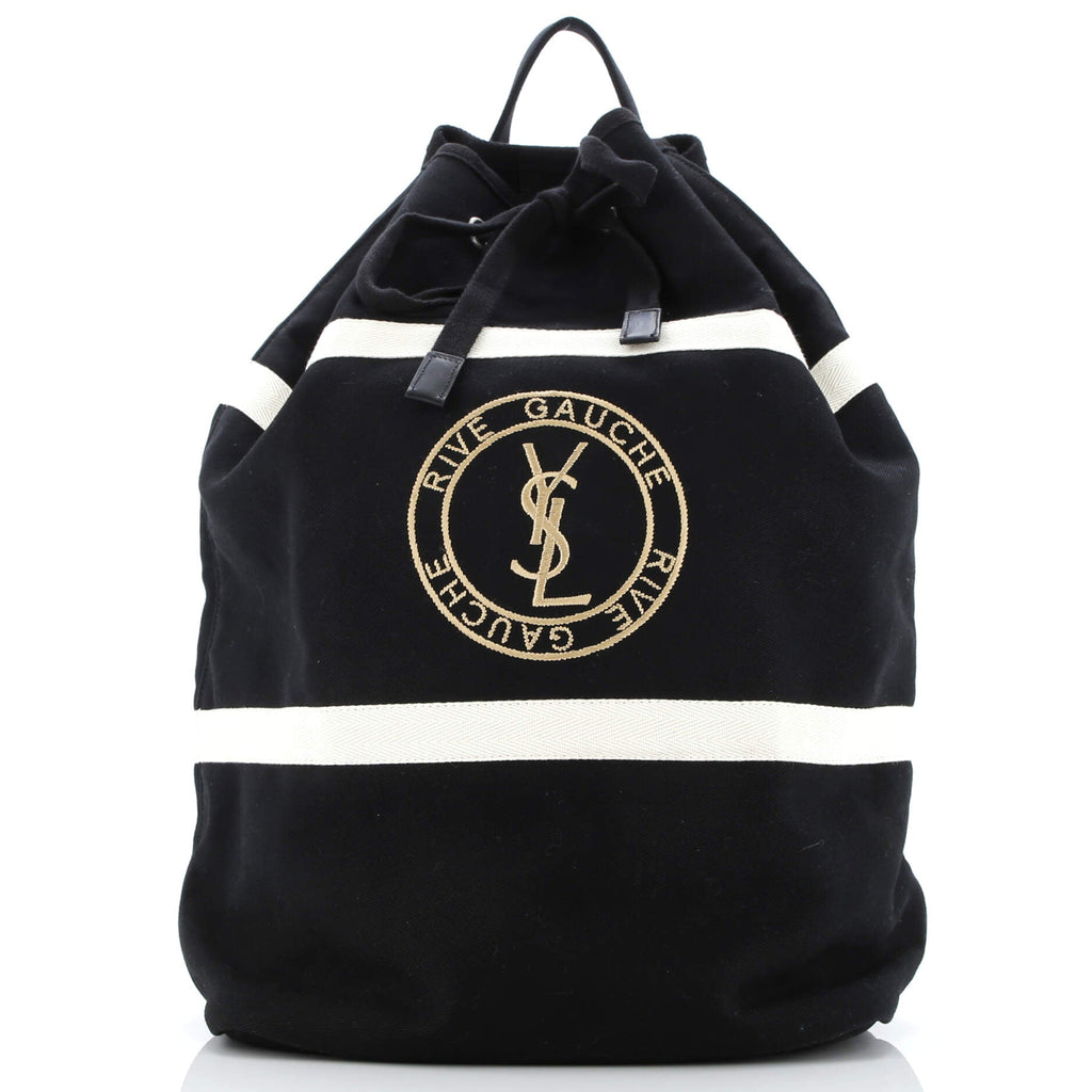 Rive Gauche Drawstring Sling Bag Embroidered Canvas
