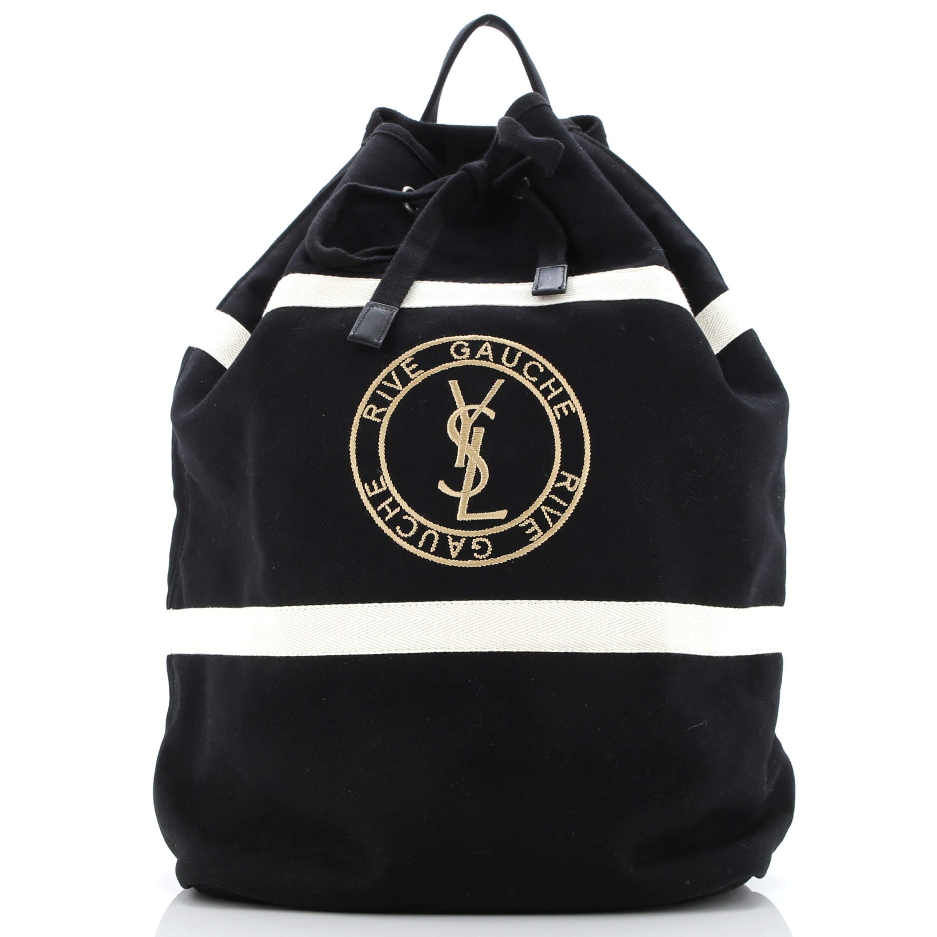 Rive Gauche Drawstring Sling Bag Embroidered Canvas