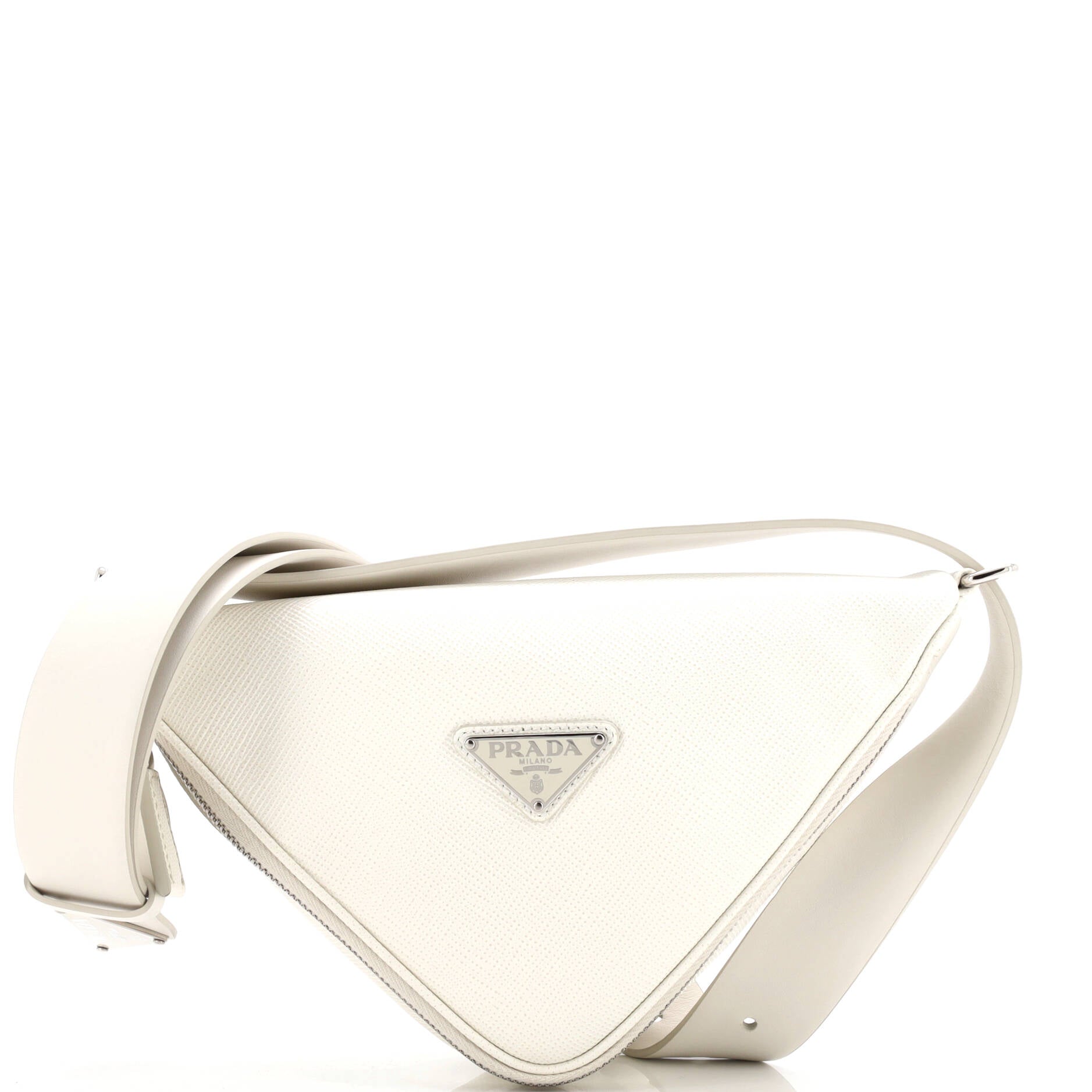 Triangle Logo Zip Around Shoulder Bag Saffiano Leather