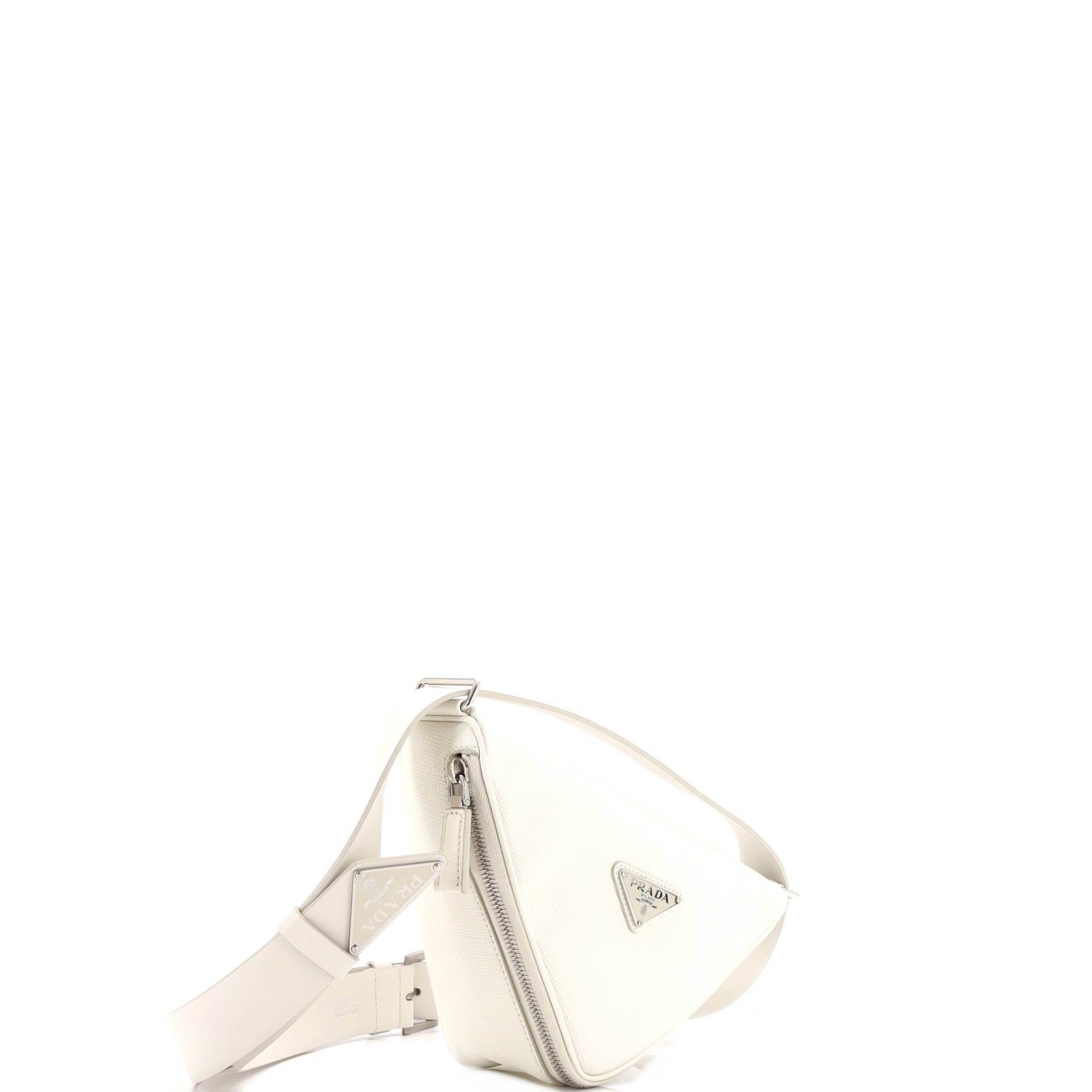 Triangle Logo Zip Around Shoulder Bag Saffiano Leather