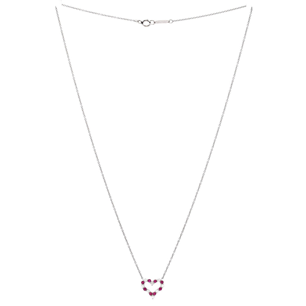 Heart Pendant Necklace Platinum with Diamonds and Pink Sapphires Mini