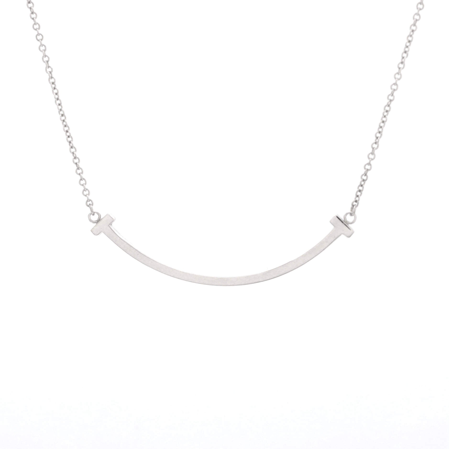 T Smile Pendant Necklace 18K White Gold Small