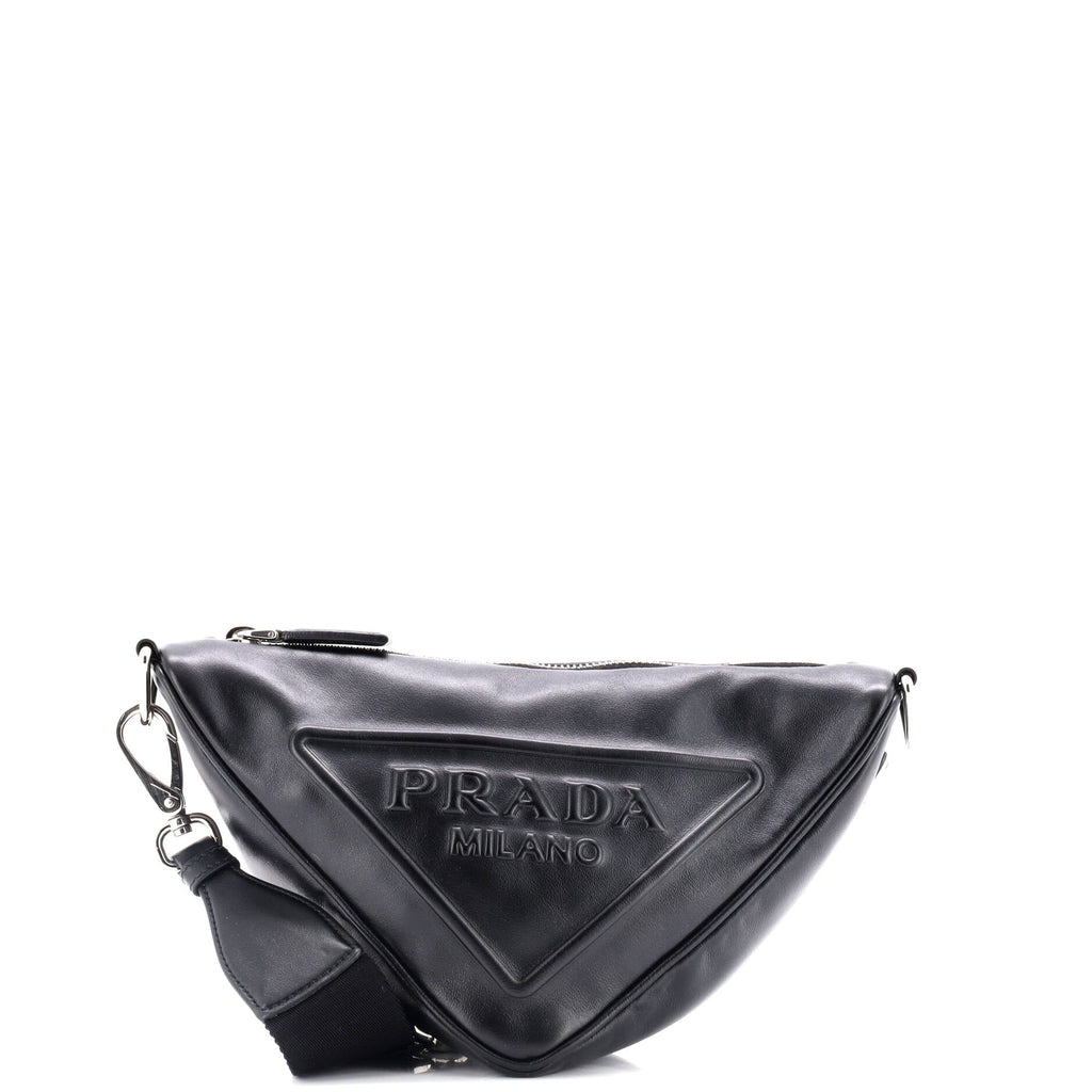 Triangle Logo Zip Crossbody Bag Embossed Leather Mini