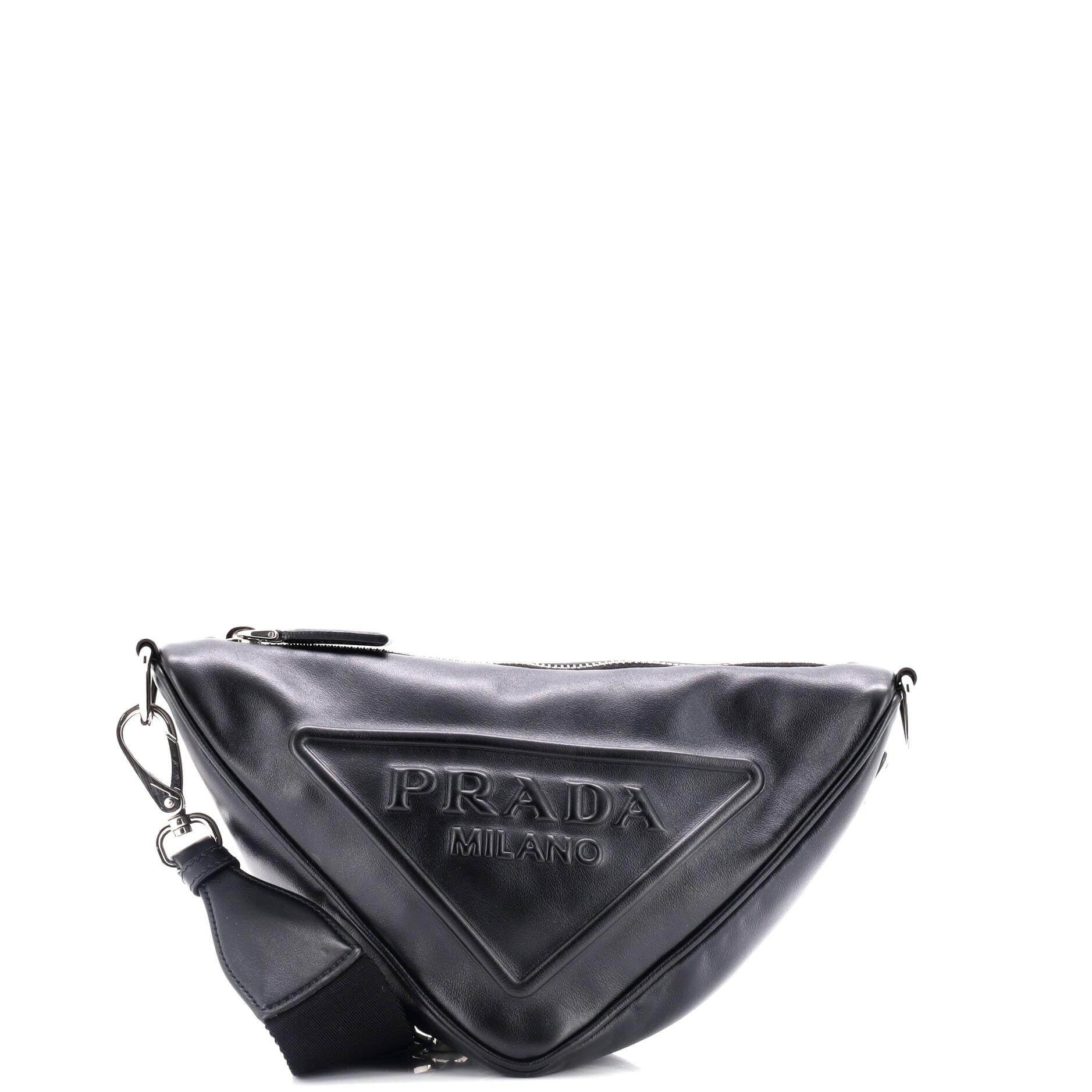 Triangle Logo Zip Crossbody Bag Embossed Leather Mini
