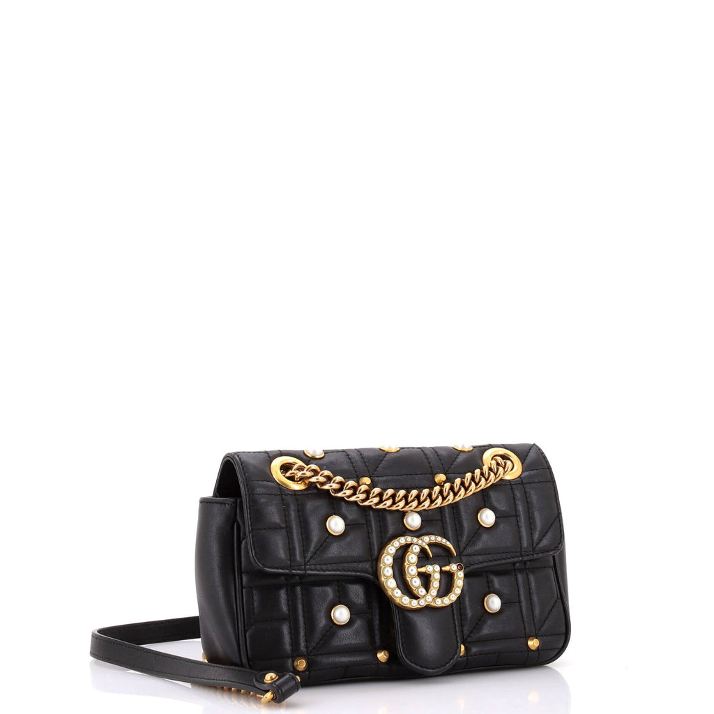 Pearly GG Marmont Flap Bag Embellished Matelasse Leather Mini