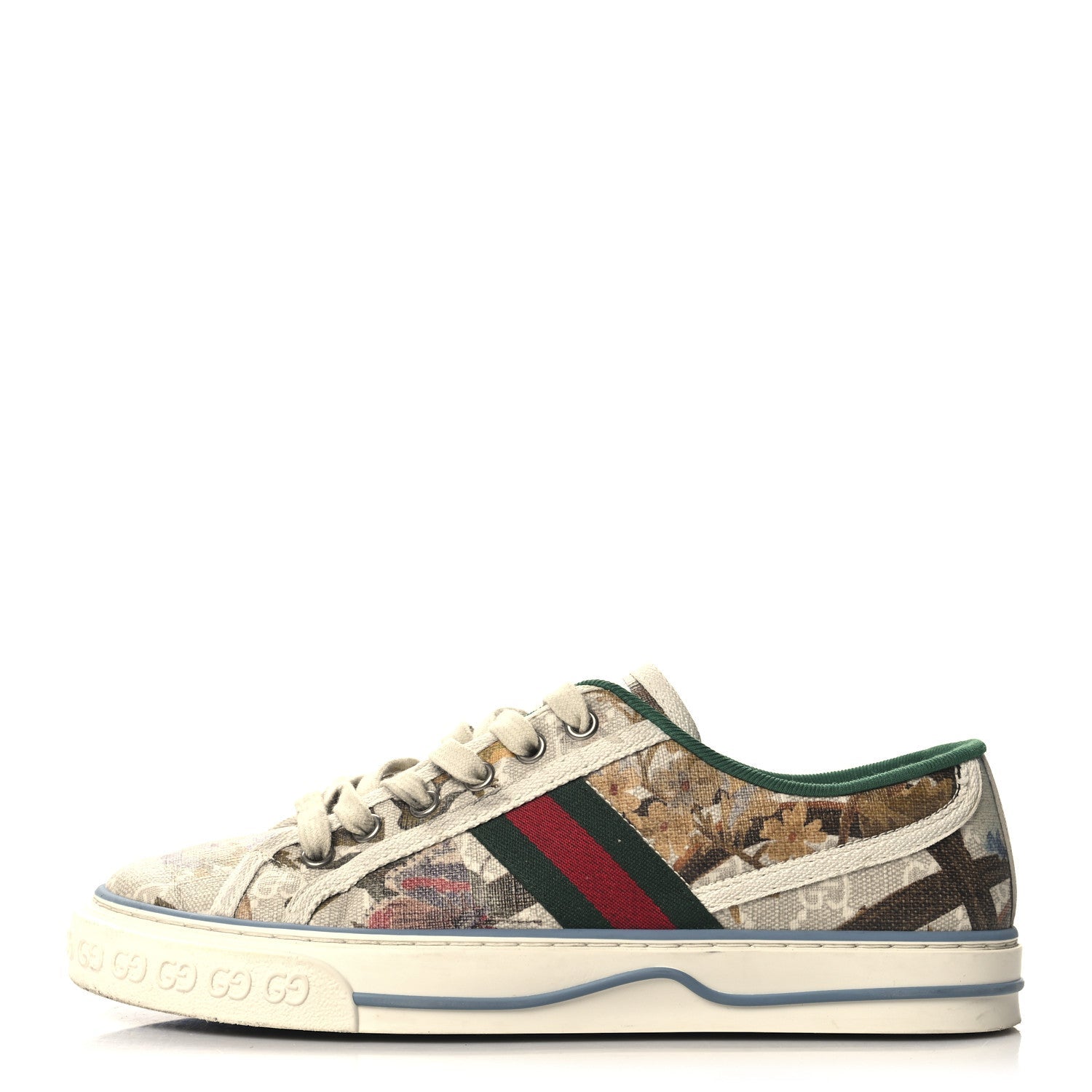 GG Supreme Monogram Water Flora Web Womens 1977 Tennis Sneakers 38.5 Beige Blue Multicolor Mystic White
