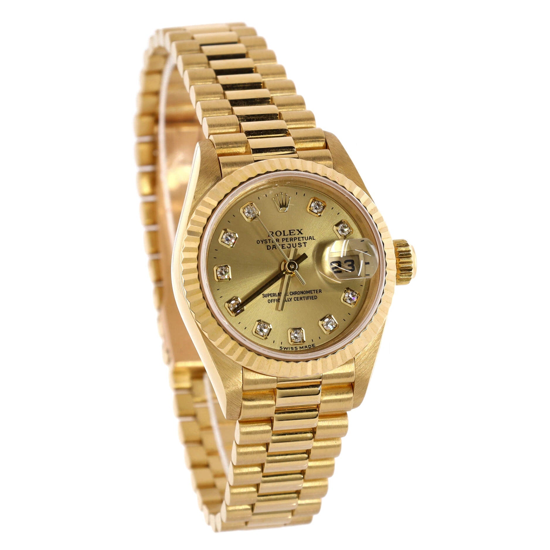 Oyster Perpetual President Datejust Automatic Watch Yellow Gold with Diamond Markers 26