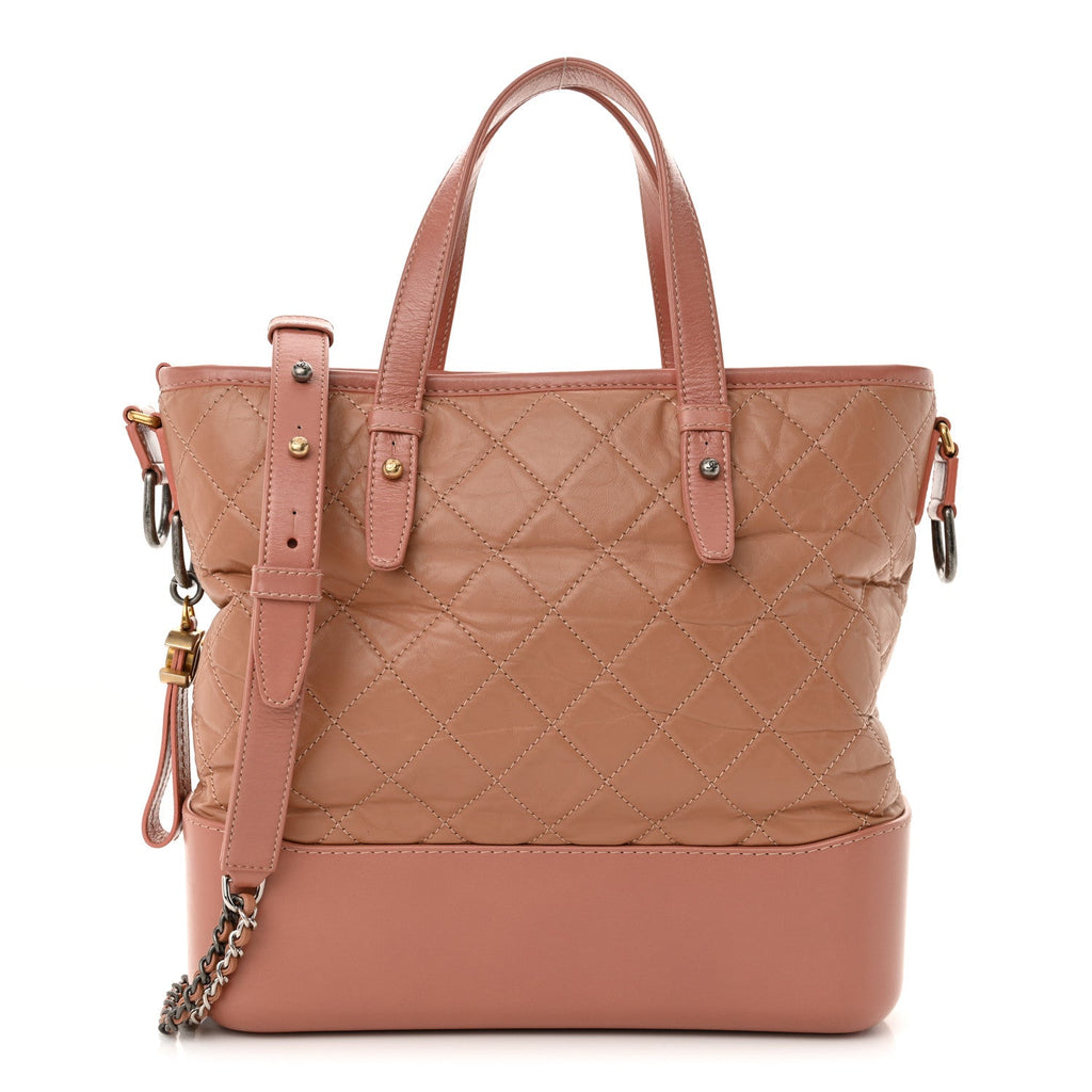 Aged Calfskin Quilted Medium Gabrielle Shopping Tote  Pink