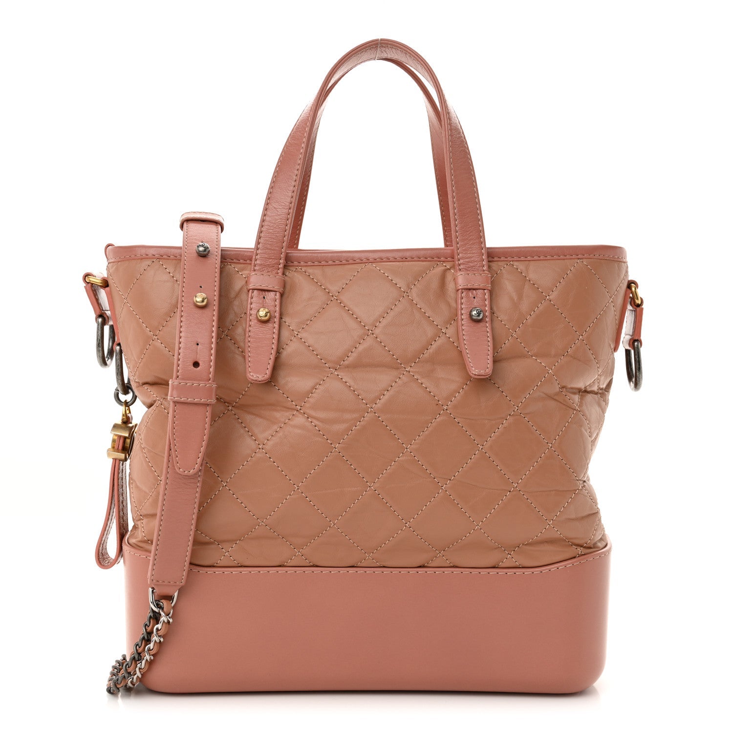 Aged Calfskin Quilted Medium Gabrielle Shopping Tote  Pink