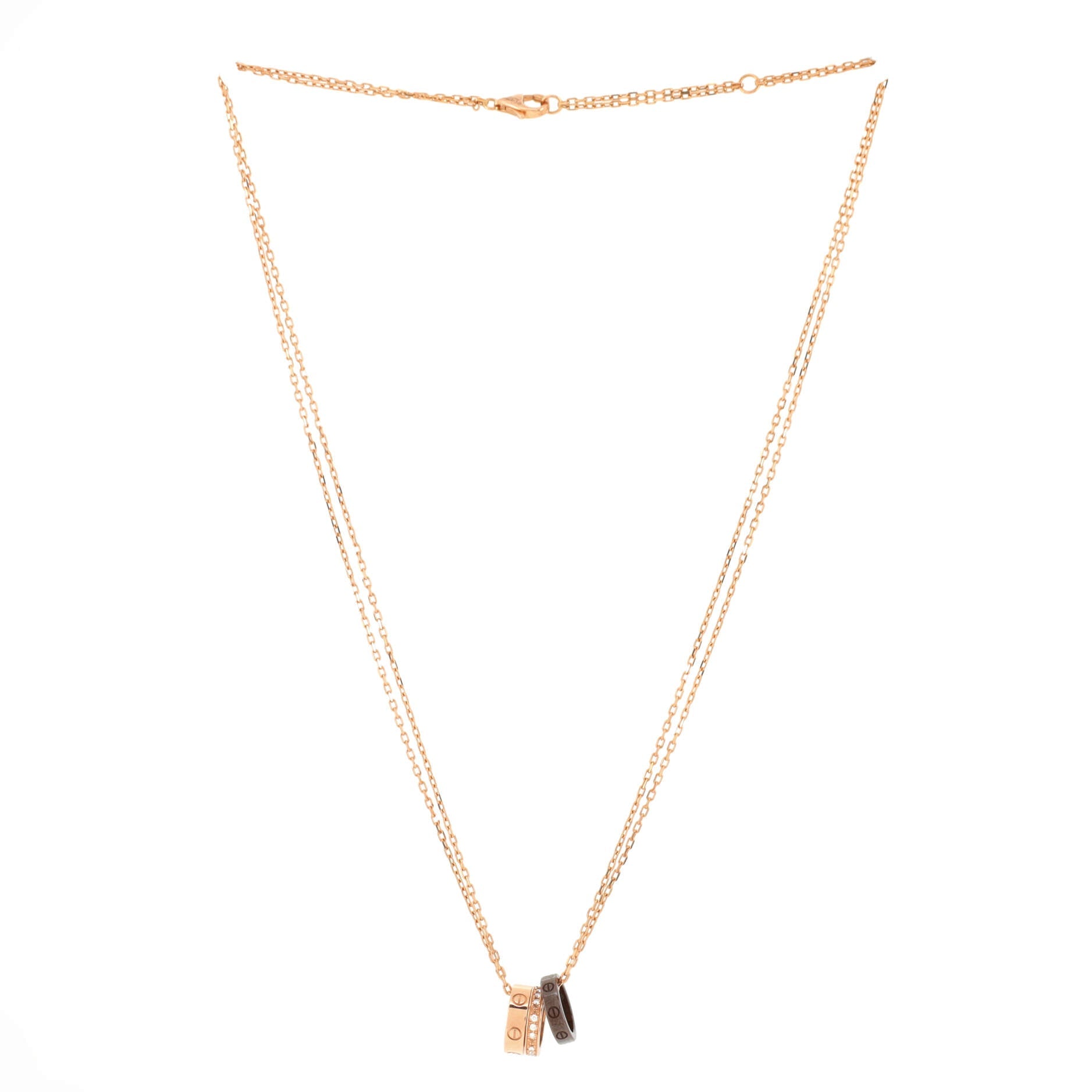 Love 3 Ring Pendant Necklace 18K Rose Gold and Ceramic with Diamonds