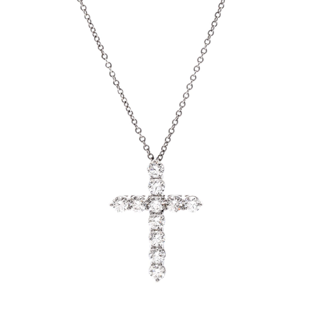 Cross Pendant Necklace Platinum and Diamonds Medium