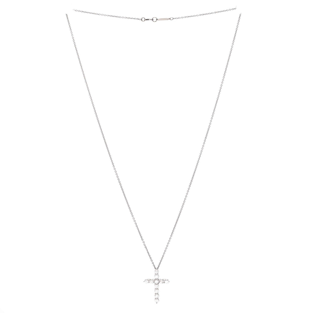 Cross Pendant Necklace Platinum and Diamonds Medium