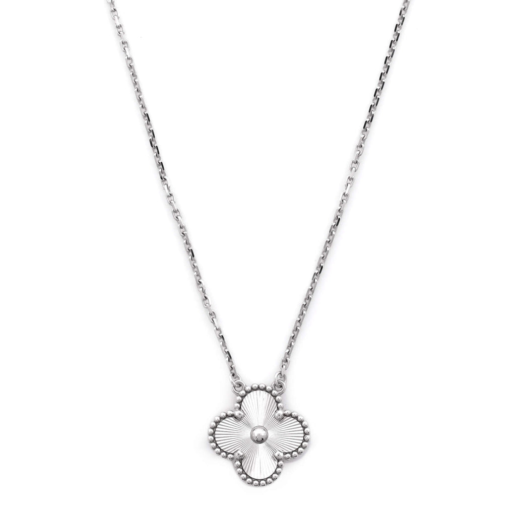 Vintage Alhambra Pendant Necklace Guilloche 18K White Gold