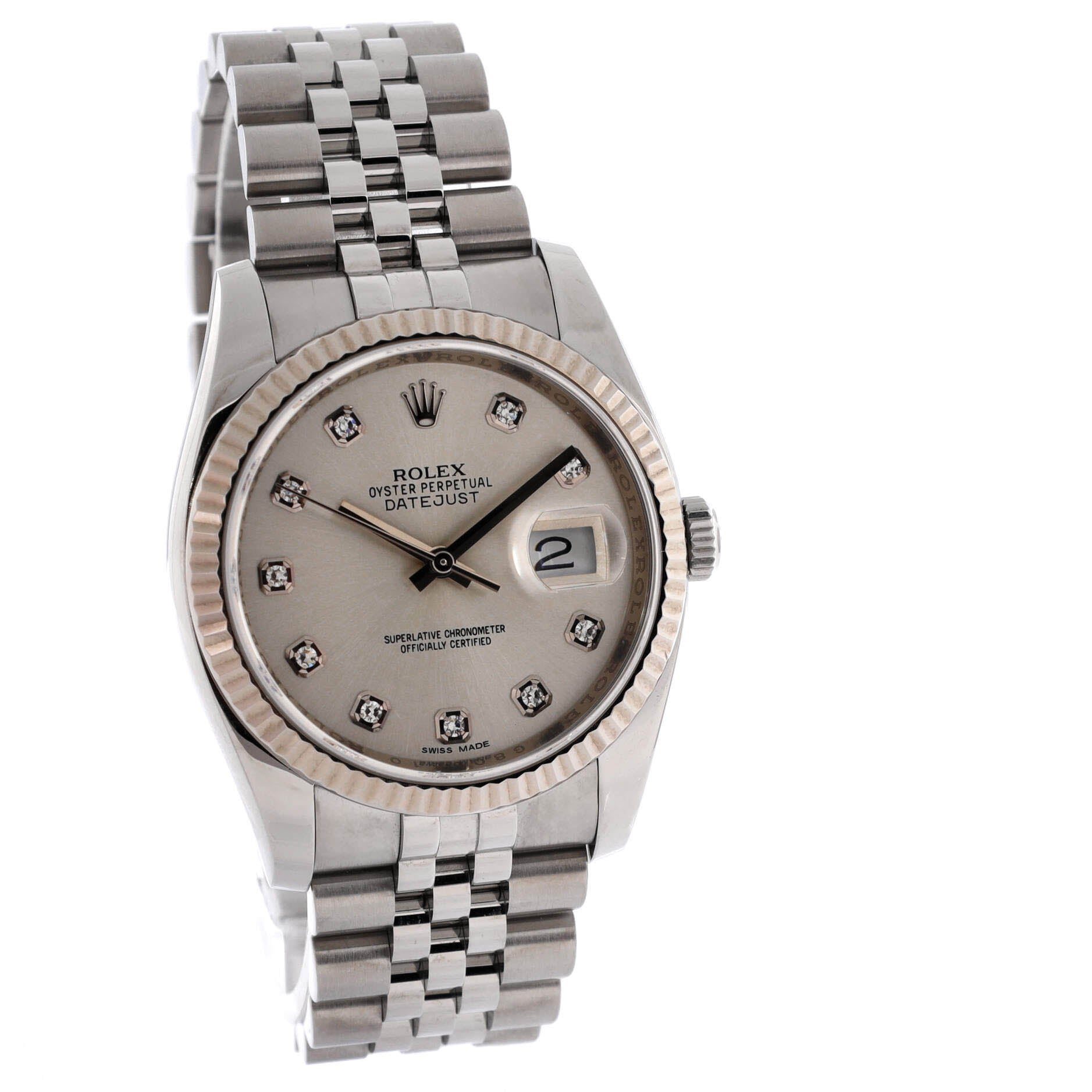 Oyster Perpetual Datejust Automatic Watch Stainless Steel and White Gold with Diamond Markers 36