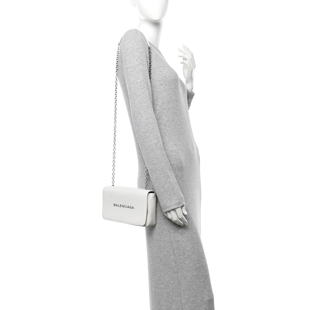 Pebbled Calfskin Logo Everyday Flap Chain Wallet White