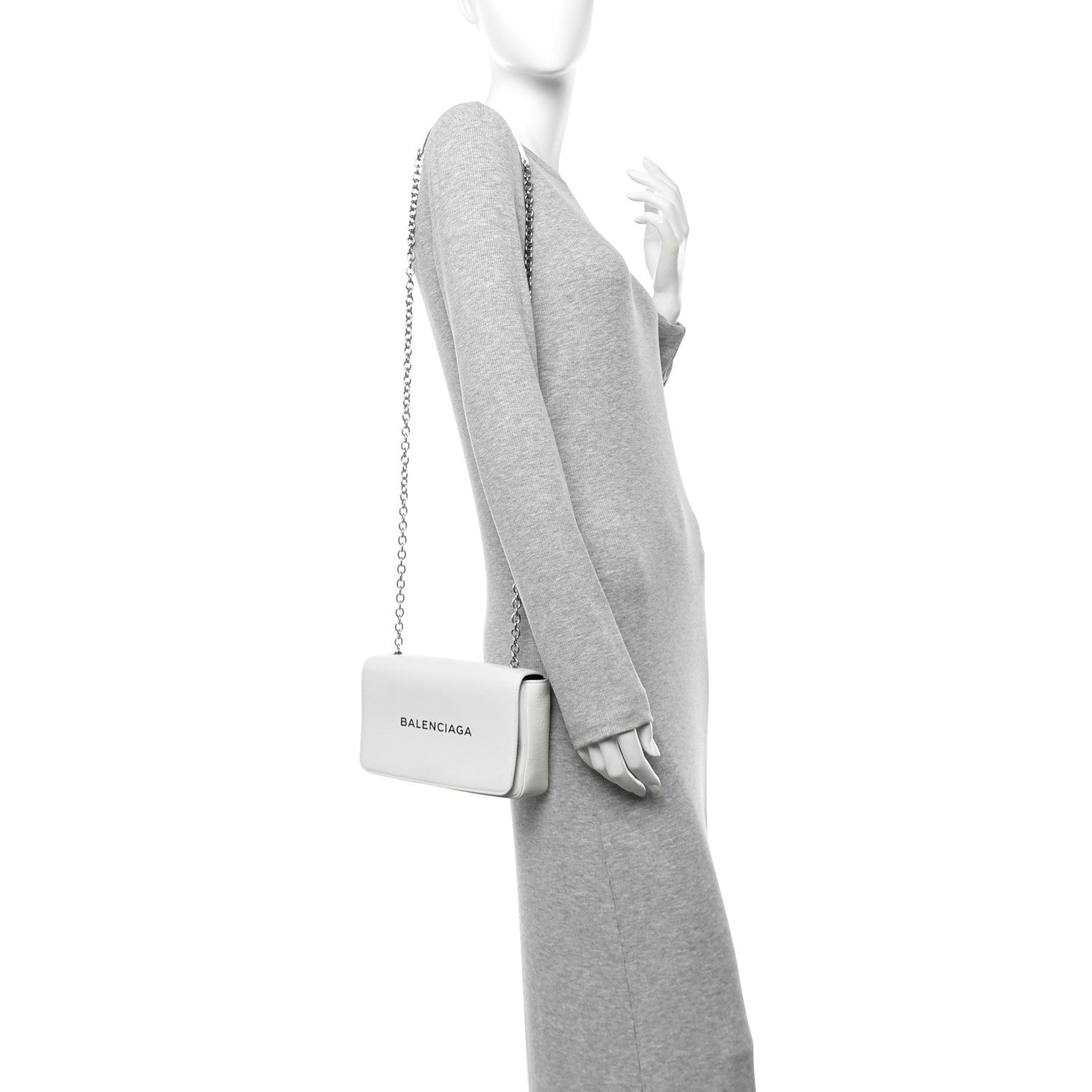 Pebbled Calfskin Logo Everyday Flap Chain Wallet White