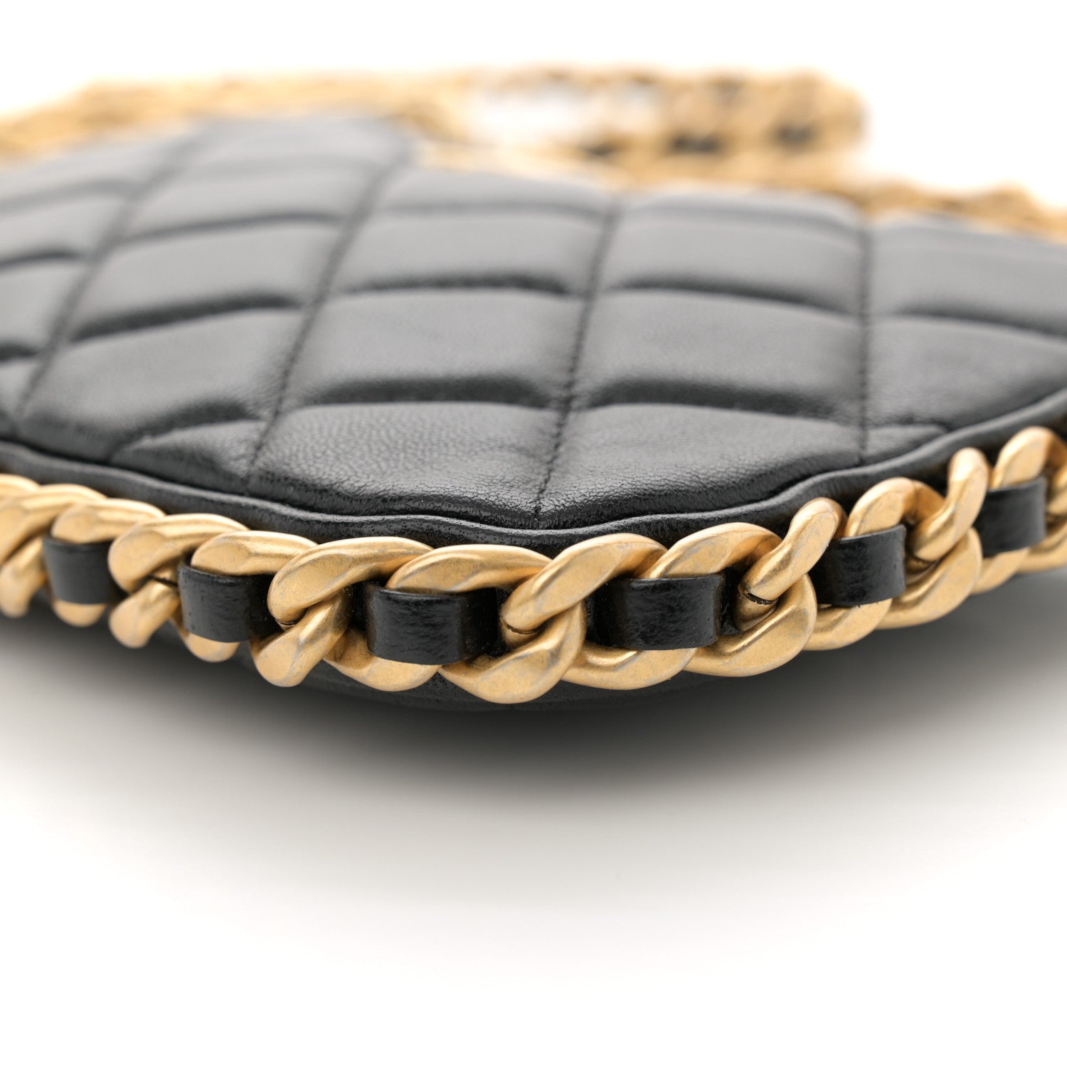 Lambskin Quilted Chain Around Top Handle Mini Bag Black