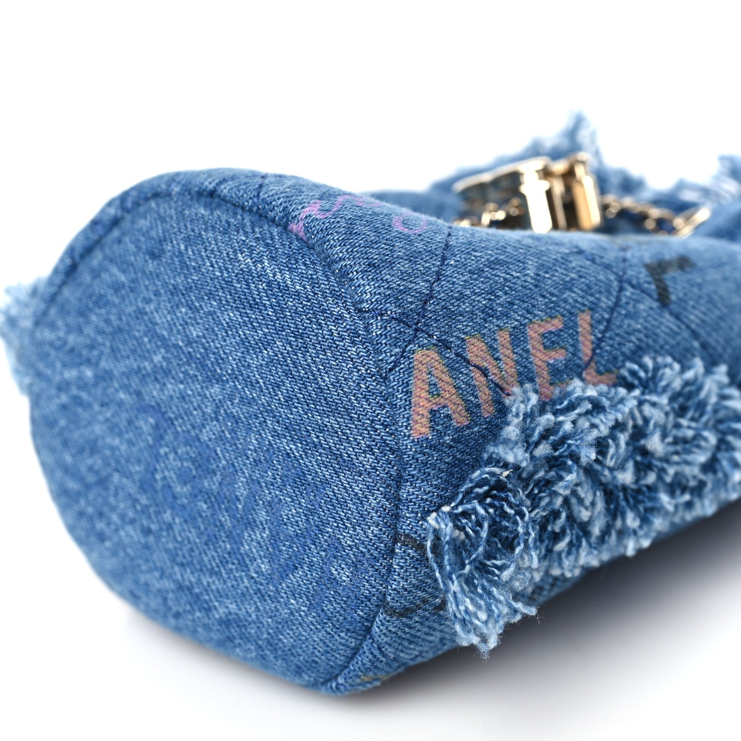 Denim Quilted Mood Mini Bucket With Chain Blue Multicolor