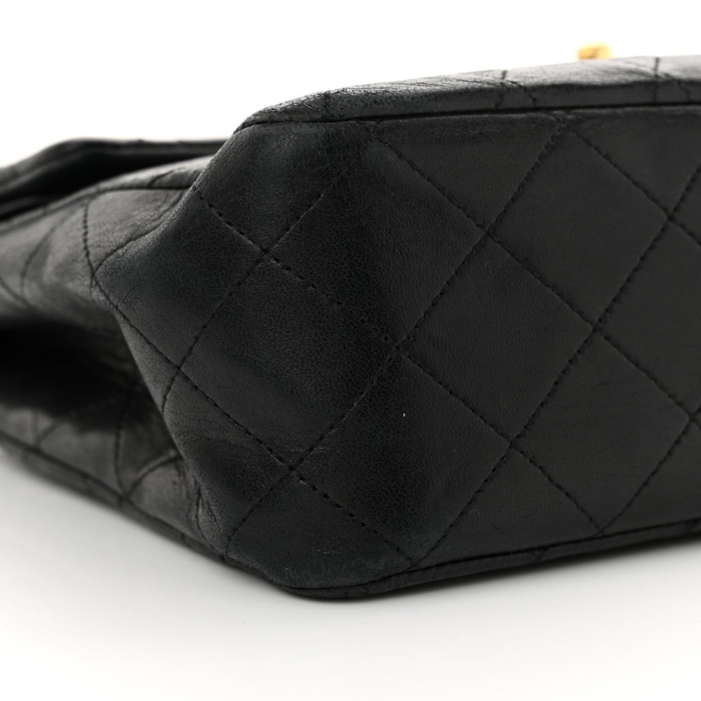 Lambskin Quilted Medium Double Flap Black