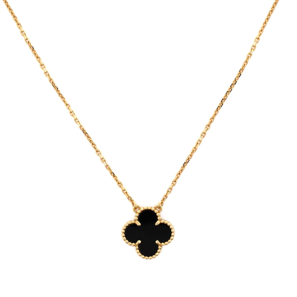 Vintage Alhambra Pendant Necklace 18K Yellow Gold and Onyx