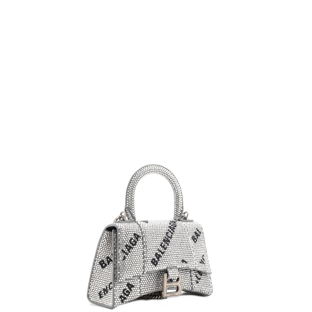 Hourglass Top Handle Bag Suede and Allover Logo Crystals XS