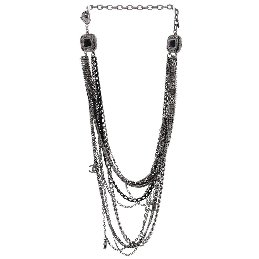 CC Multistrand Loop Chain Necklace Metal and Enamel with Crystals