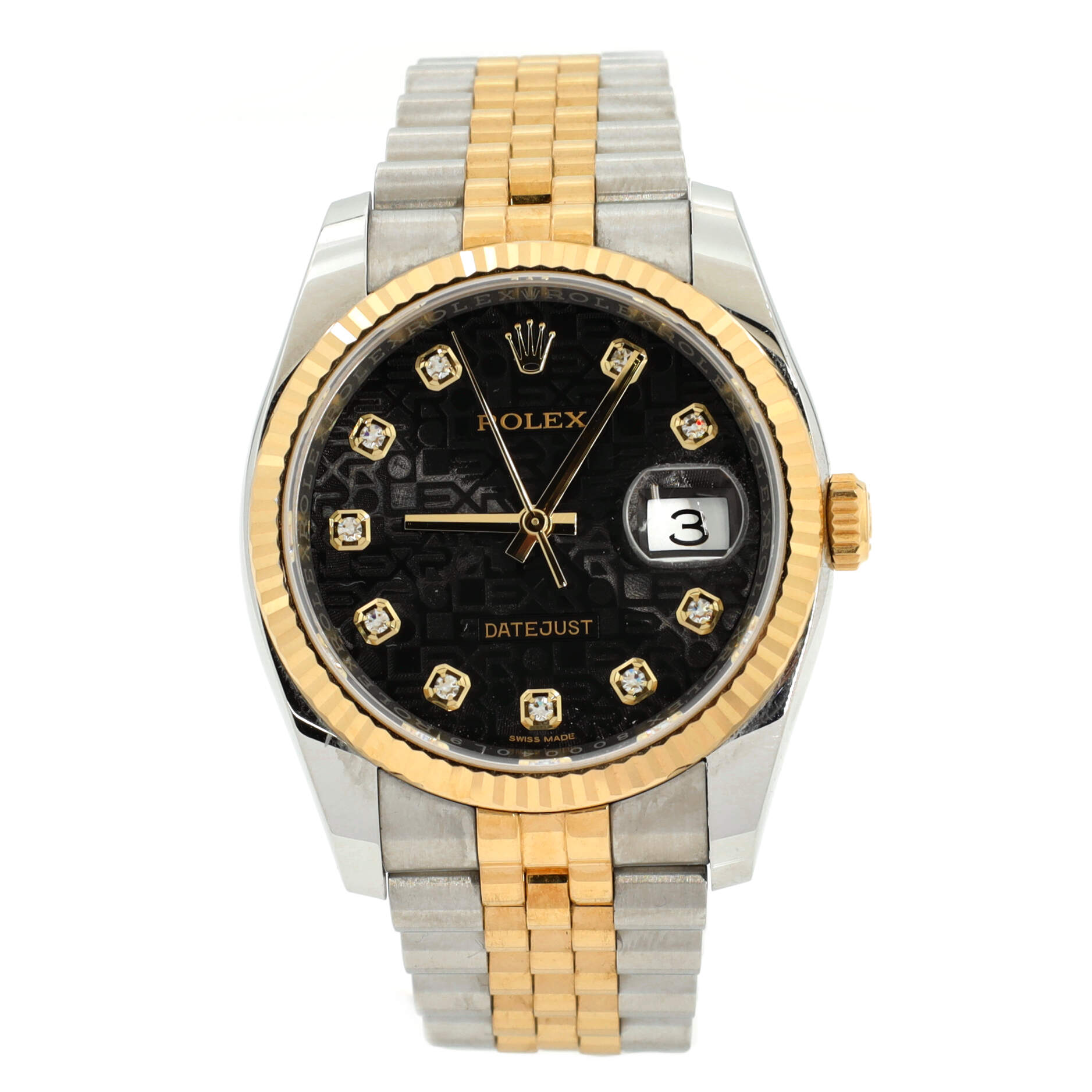 Oyster Perpetual Datejust Automatic Watch Stainless Steel and Yellow Gold with Diamond Markers 36