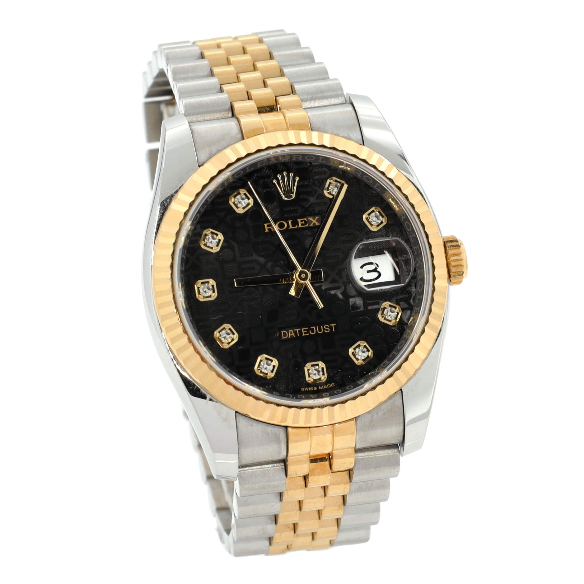 Oyster Perpetual Datejust Automatic Watch Stainless Steel and Yellow Gold with Diamond Markers 36