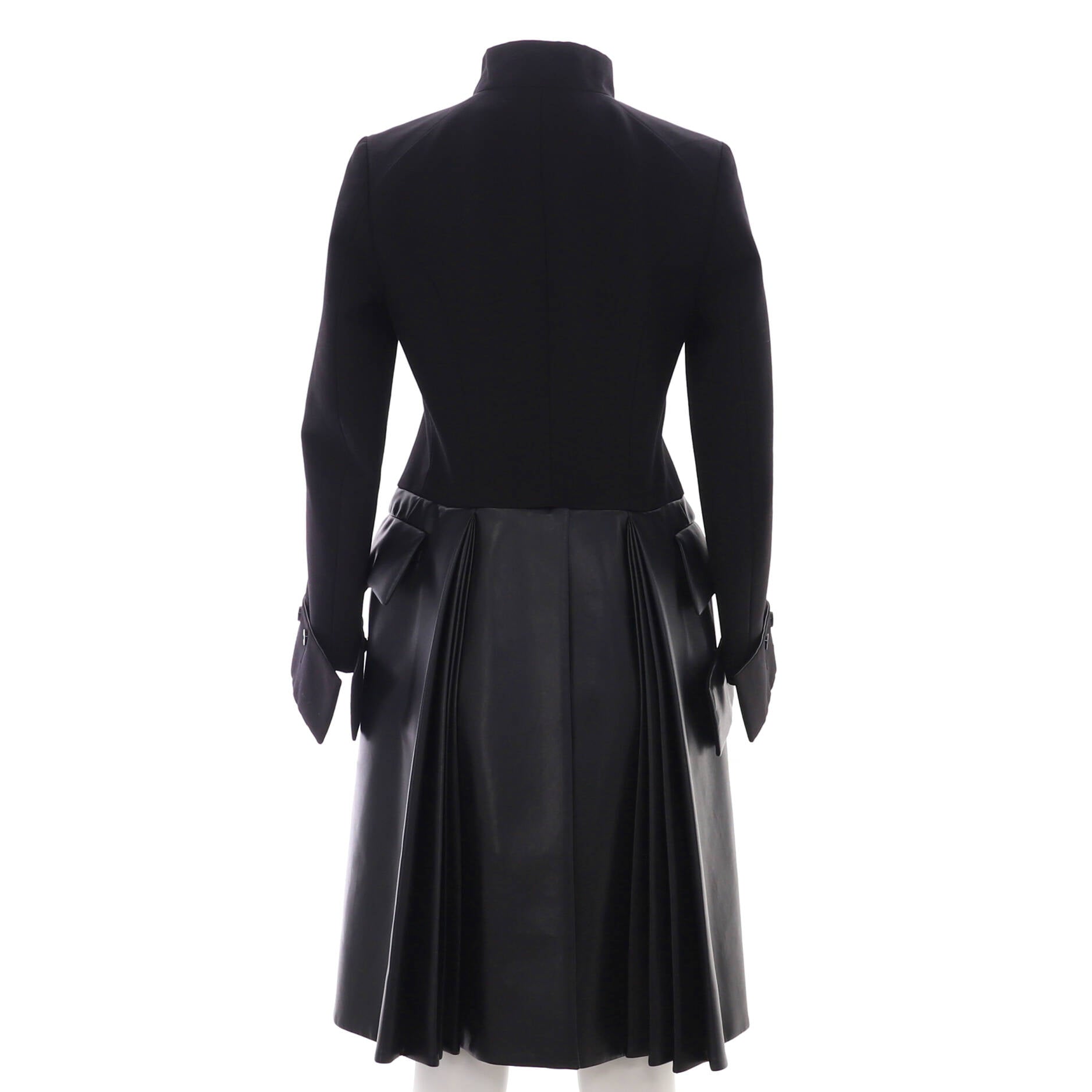 Women's Redingote Button Up Coat Cotton and Silk Blend with Leather