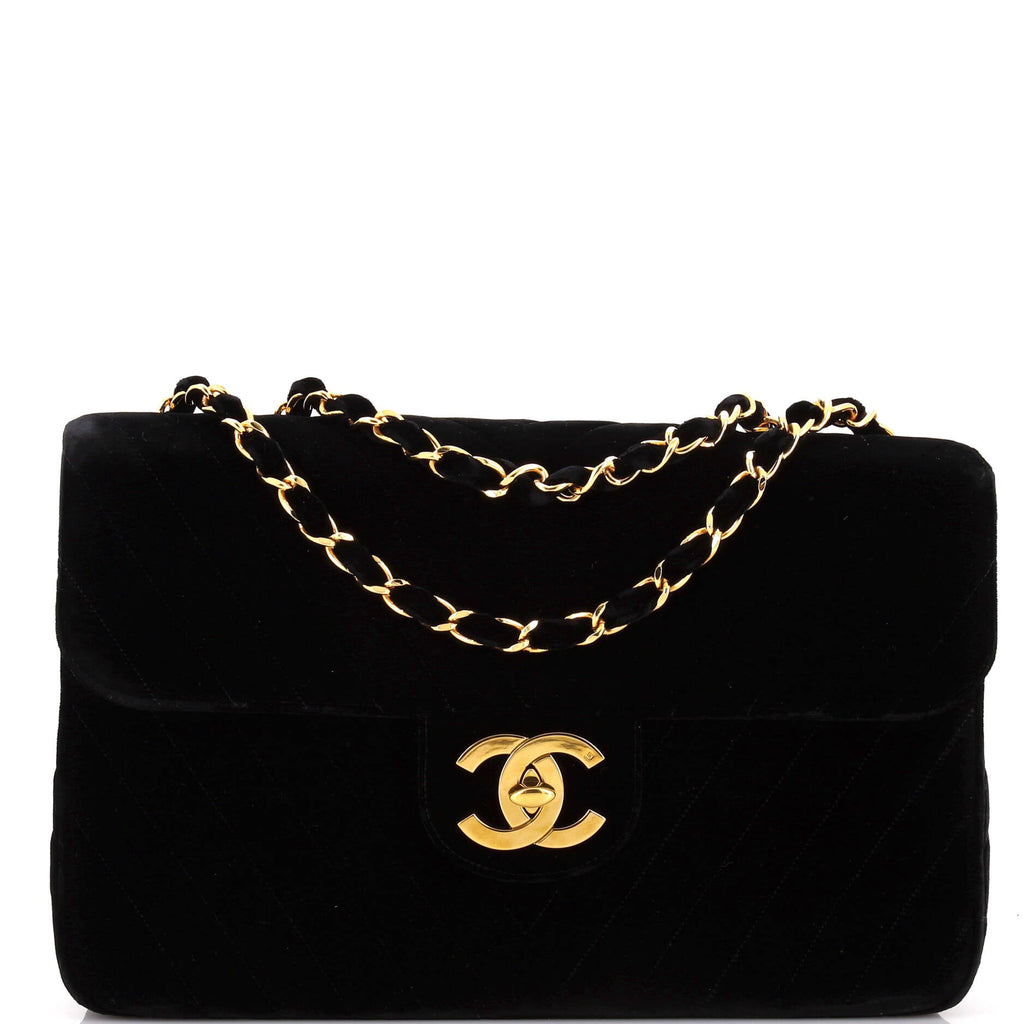 Vintage Classic Single Flap Bag Chevron Velvet Maxi
