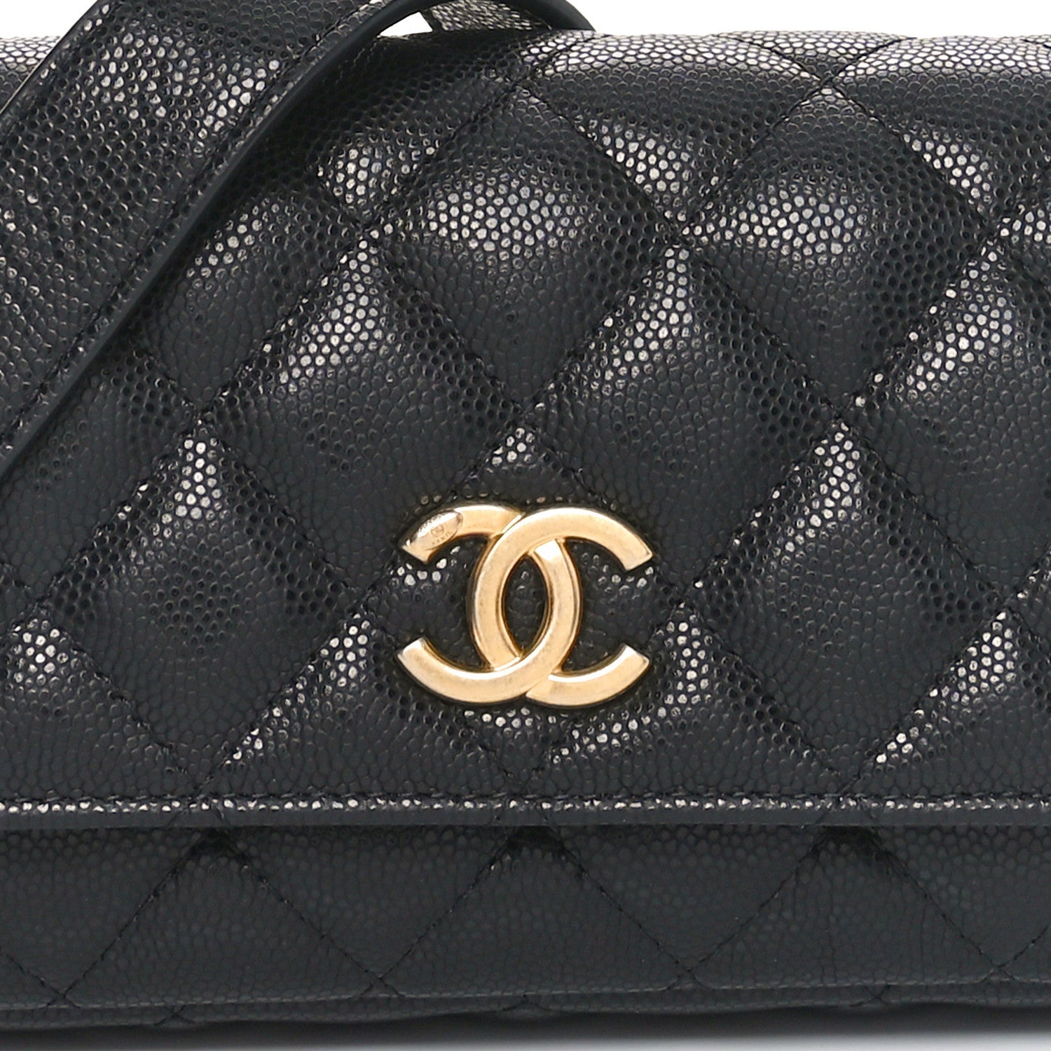 Caviar Quilted Yours Buttons Phone Holder With Chain Black