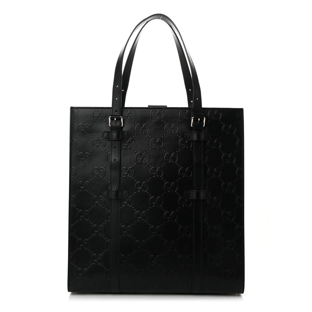 Calfskin GG Tennis Embossed Medium Tote Bag Black