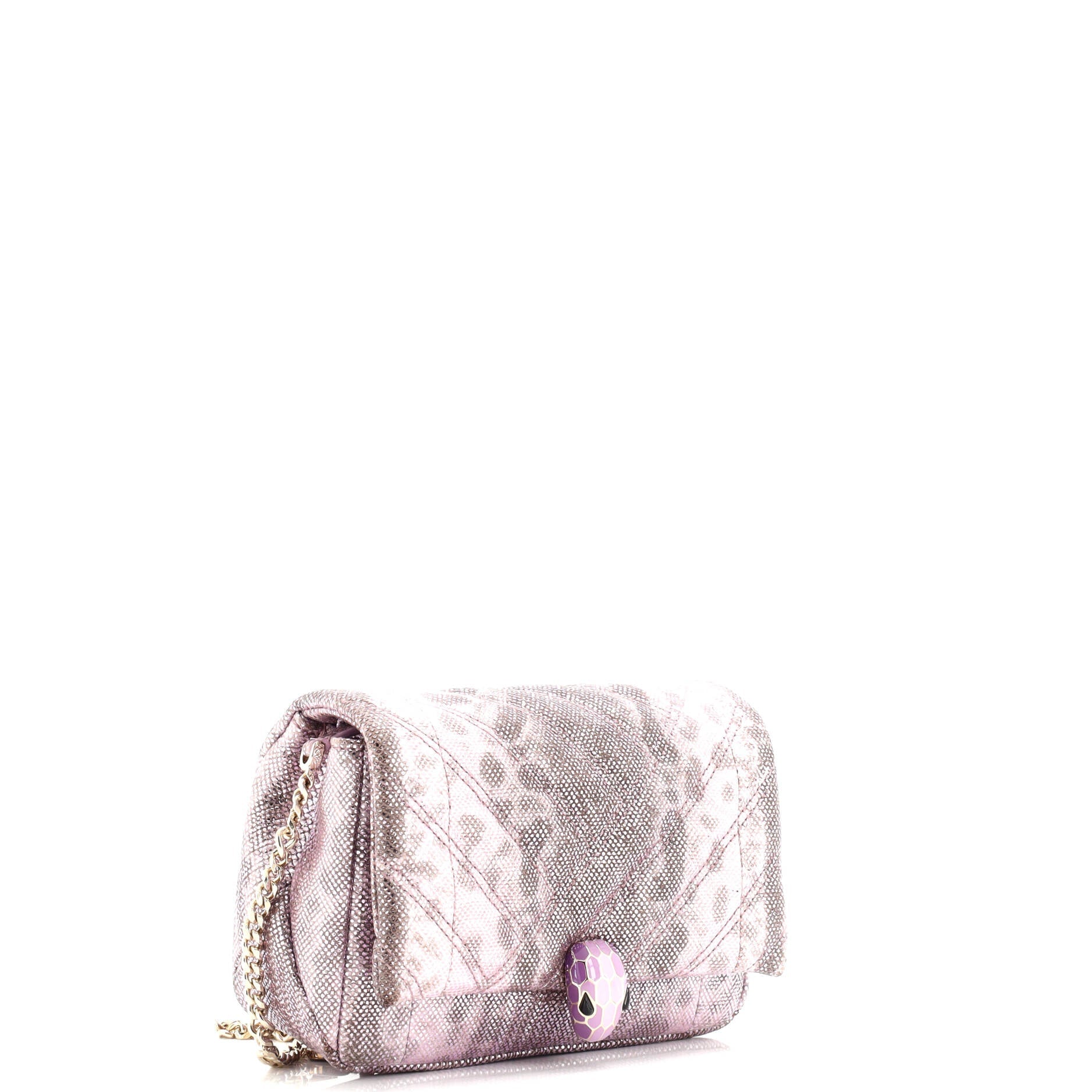 Serpenti Cabochon Shoulder Bag Diagonal Quilted Metallic Karung Small