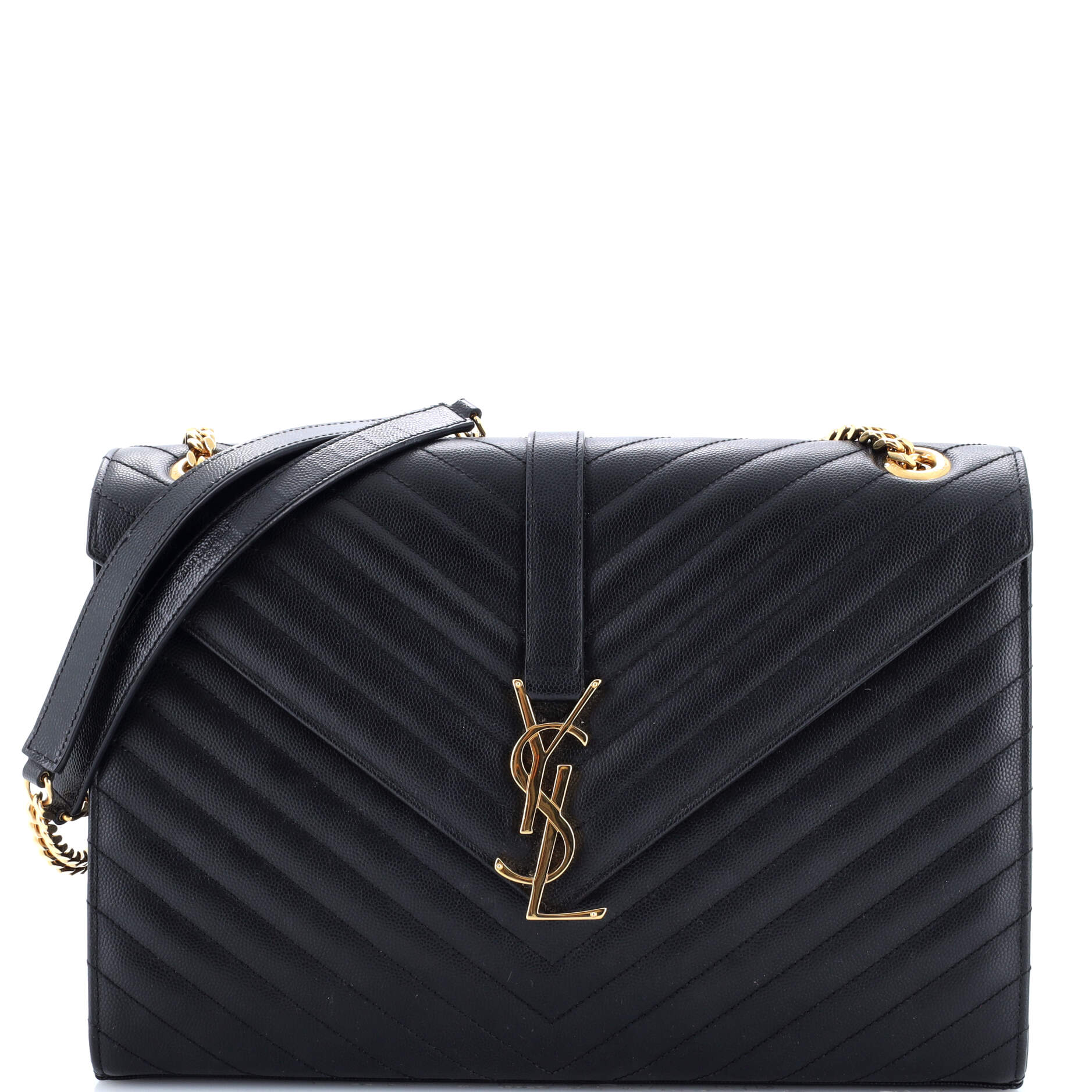 Classic Monogram Envelope Satchel Matelasse Chevron Leather Large