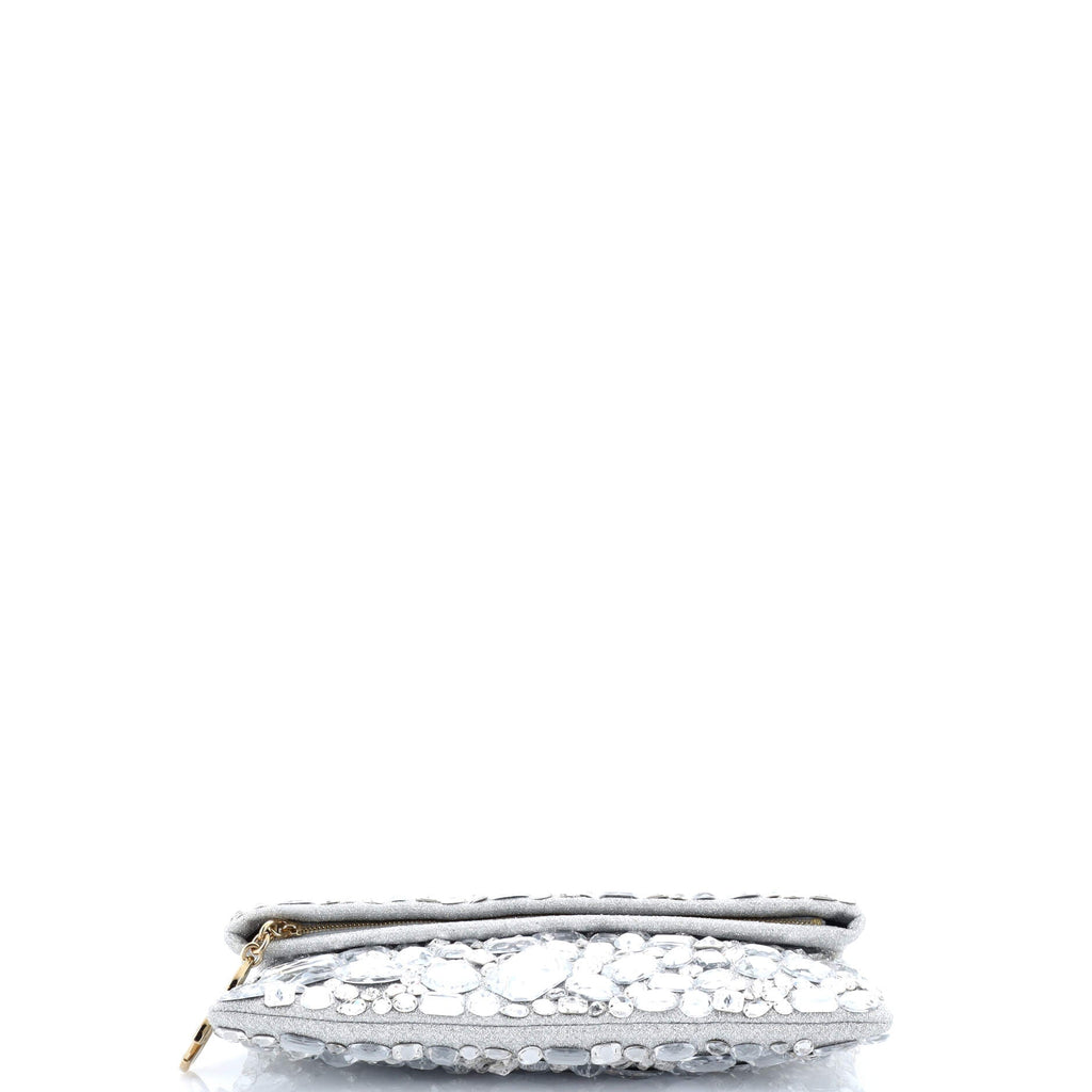 Fold Over Chain Clutch Crystal Embellished Satin Medium
