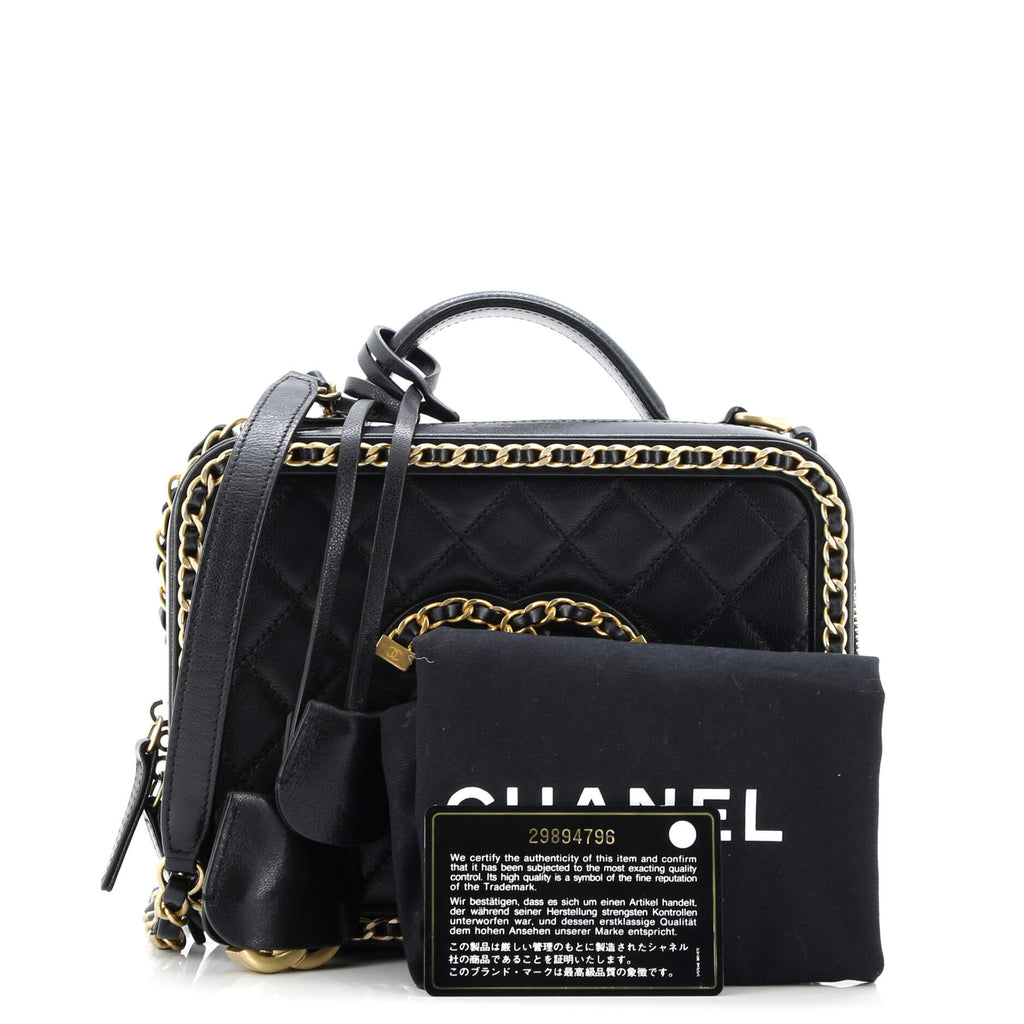 Filigree Vanity Case Quilted Goatskin with Chain Detail Medium