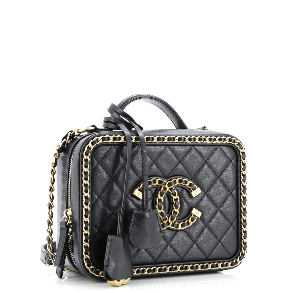 Filigree Vanity Case Quilted Goatskin with Chain Detail Medium