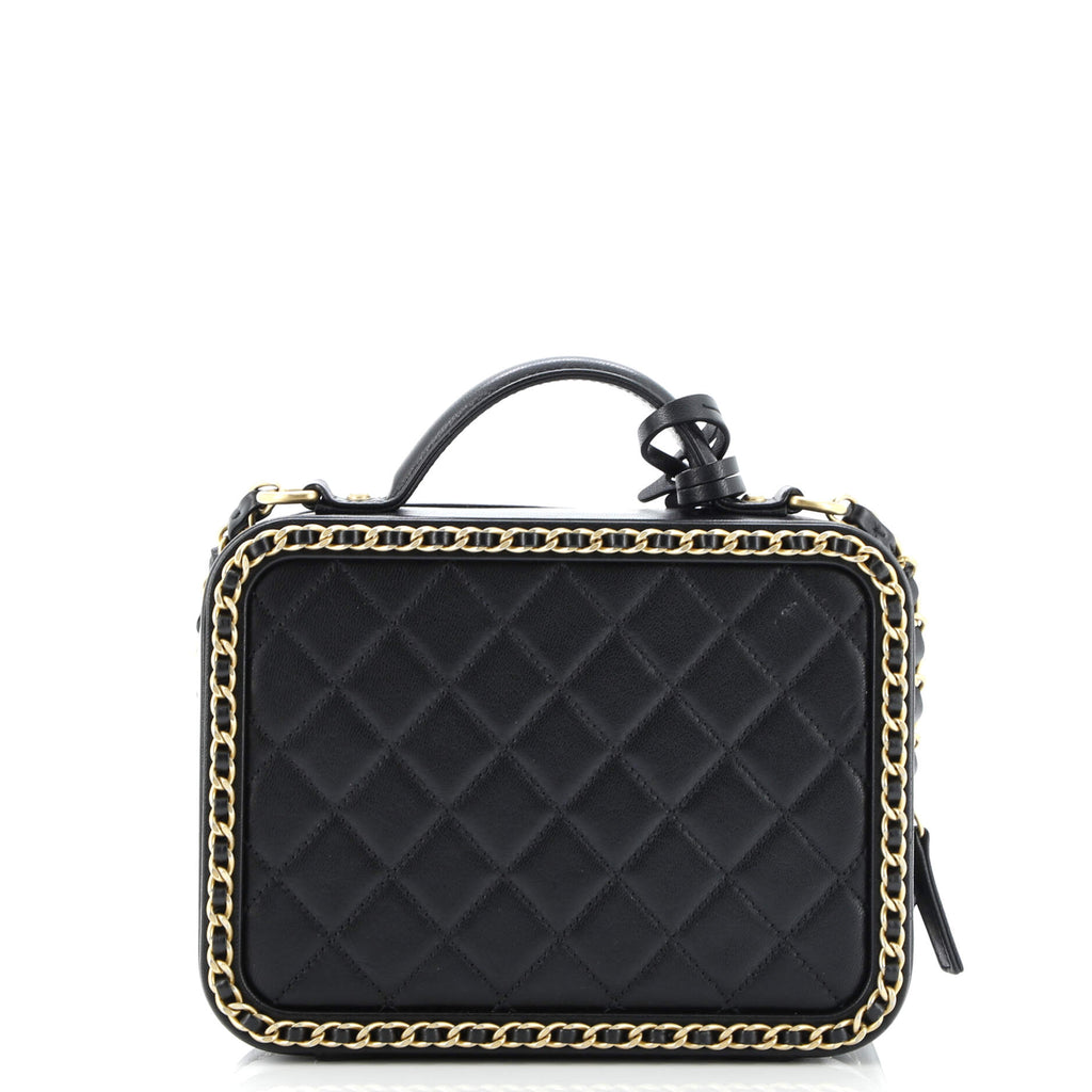 Filigree Vanity Case Quilted Goatskin with Chain Detail Medium