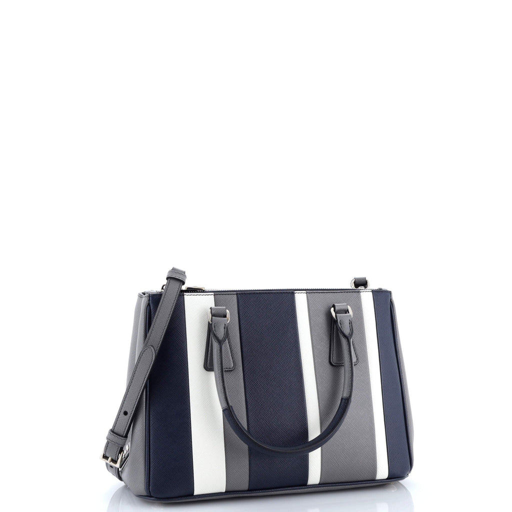 Double Zip Lux Tote Striped Saffiano Leather Small