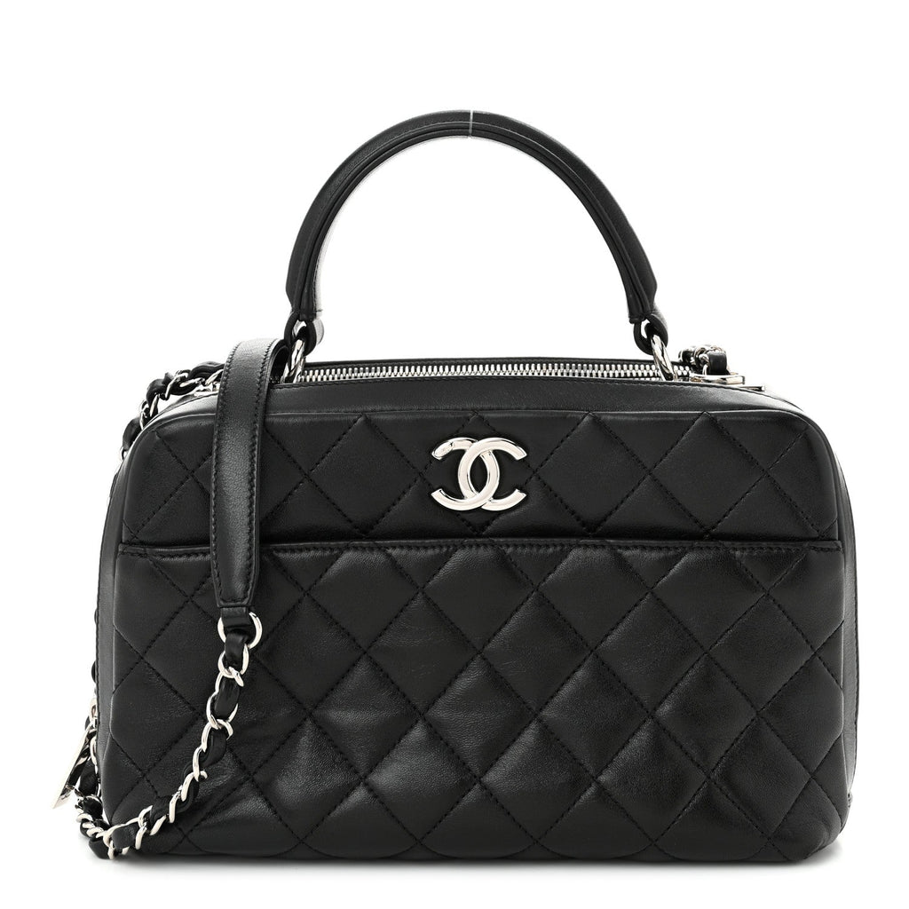 Lambskin Quilted Medium Trendy CC Bowling Bag Black